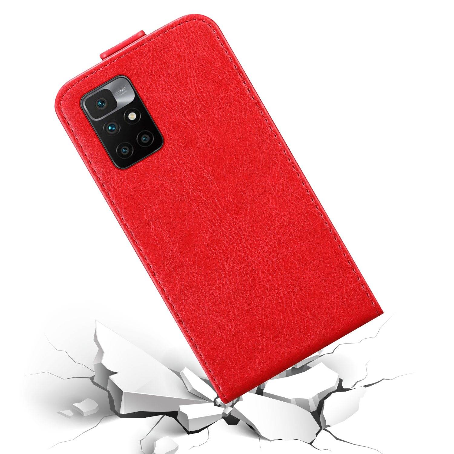 Cadorabo Hülle für Xiaomi RedMi 10 / RedMi NOTE 11 4G Schutz Hülle in Rot Flip Etui Handyhülle Case Cover