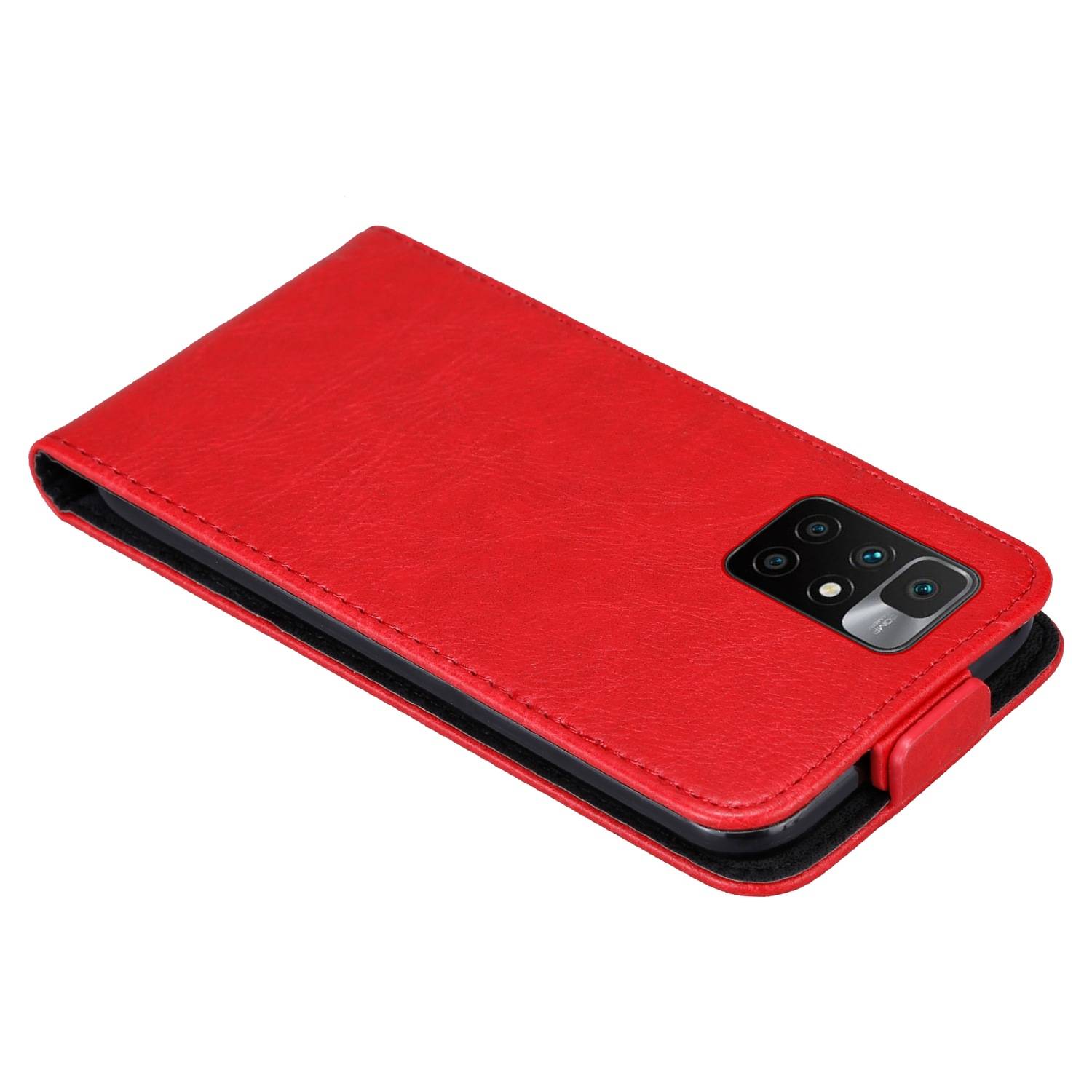 Cadorabo Hülle für Xiaomi RedMi 10 / RedMi NOTE 11 4G Schutz Hülle in Rot Flip Etui Handyhülle Case Cover