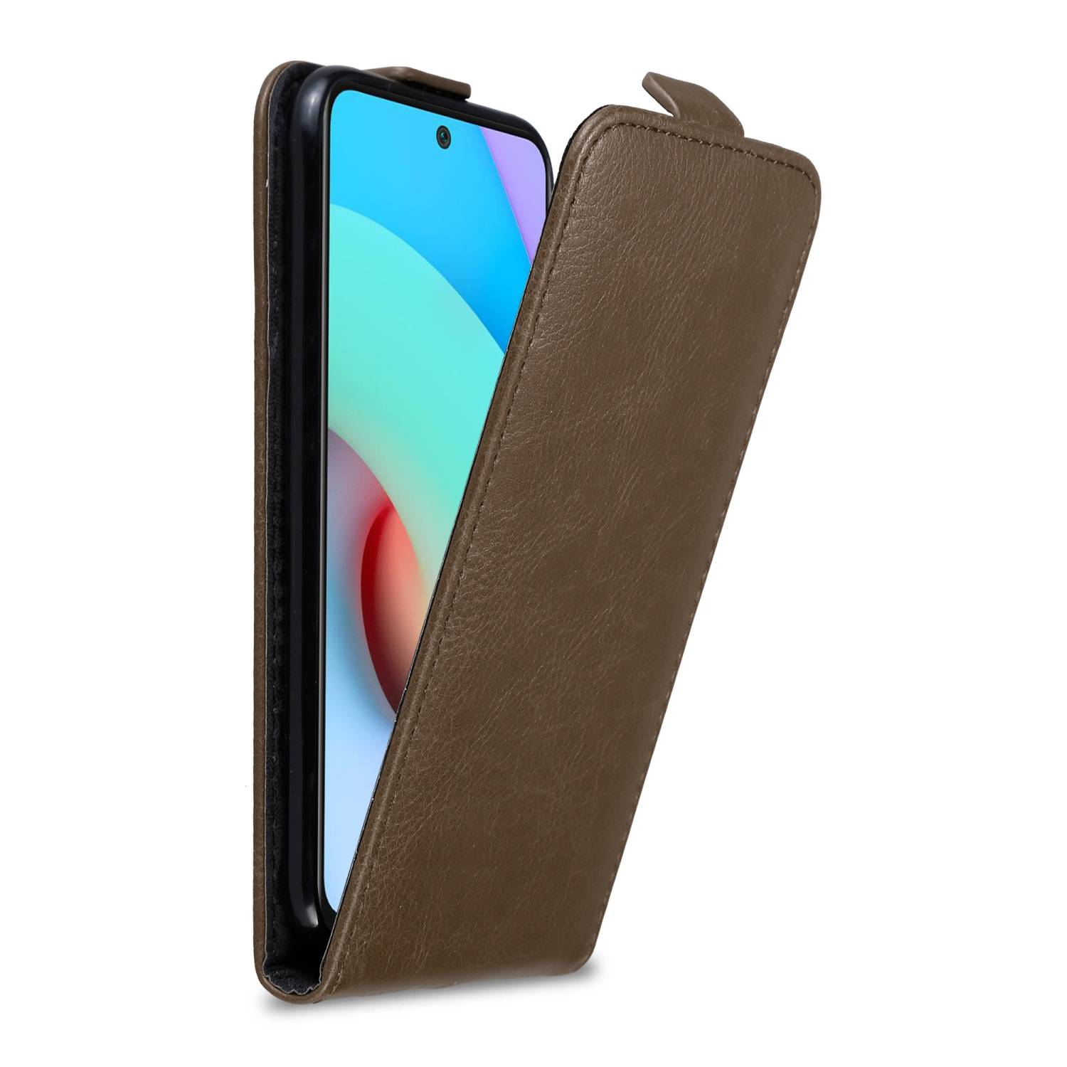 Cadorabo Hülle für Xiaomi RedMi 10 / RedMi NOTE 11 4G Schutz Hülle in Braun Flip Etui Handyhülle Case Cover
