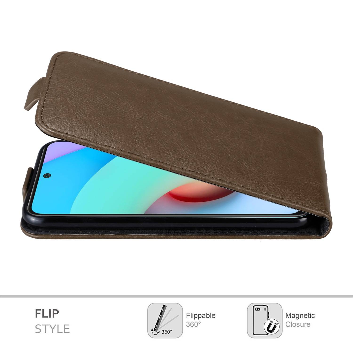 Cadorabo Hülle für Xiaomi RedMi 10 / RedMi NOTE 11 4G Schutz Hülle in Braun Flip Etui Handyhülle Case Cover