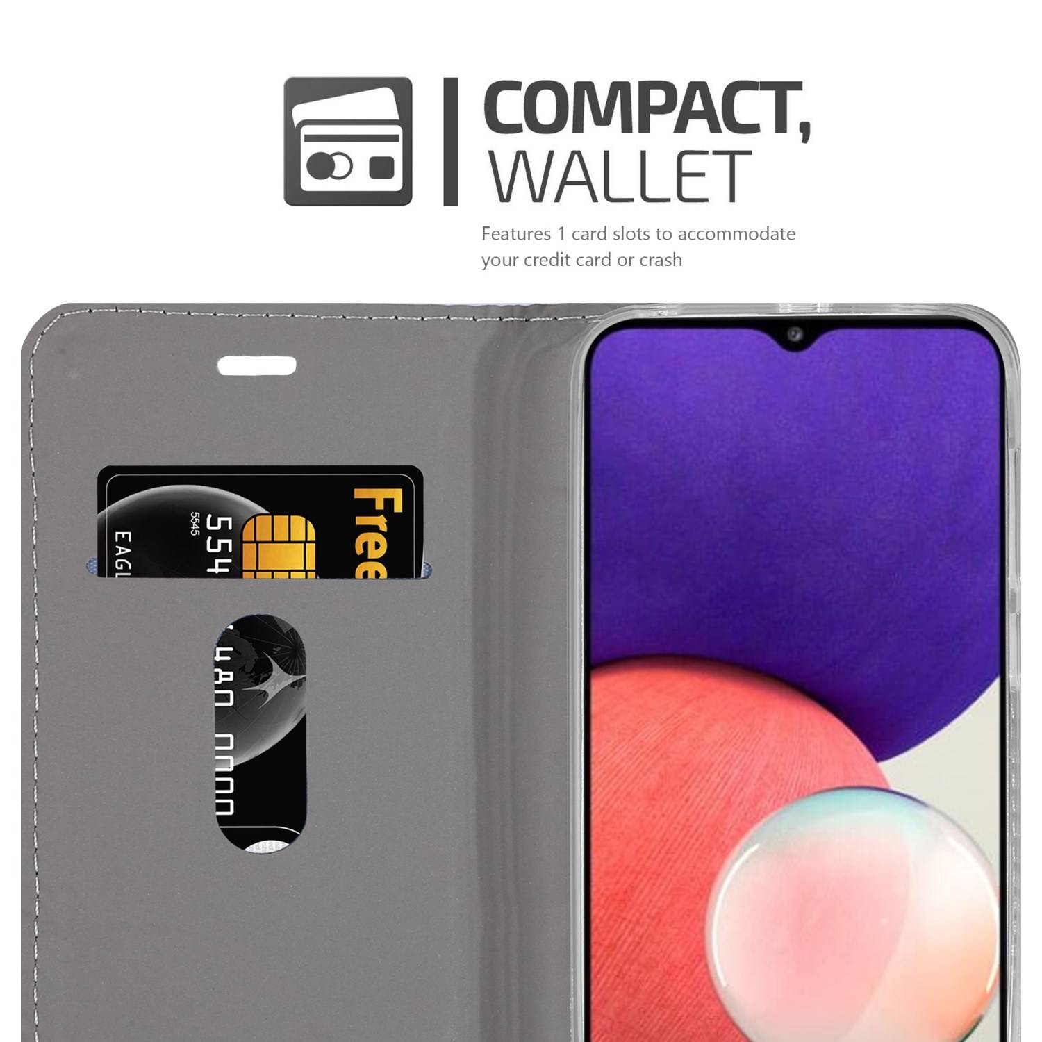 Cadorabo Hülle für Samsung Galaxy A22 5G Schutzhülle in Grau Handy Hülle Etui Book Case Cover