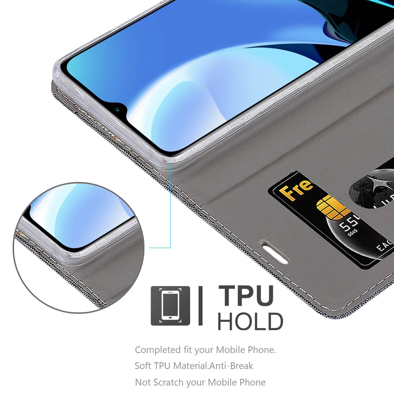 Cadorabo Hülle für Xiaomi RedMi 9T / POCO M3 Schutzhülle in Grau Handy Hülle Etui Book Case Cover