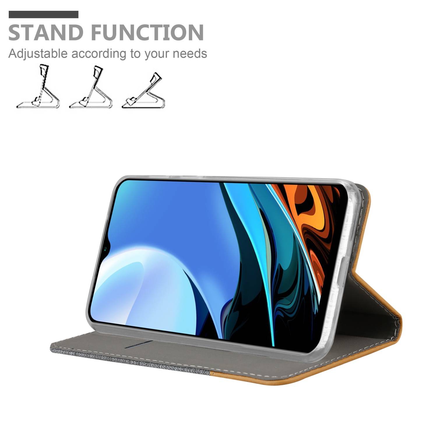 Cadorabo Hülle für Xiaomi RedMi 9T / POCO M3 Schutzhülle in Grau Handy Hülle Etui Book Case Cover