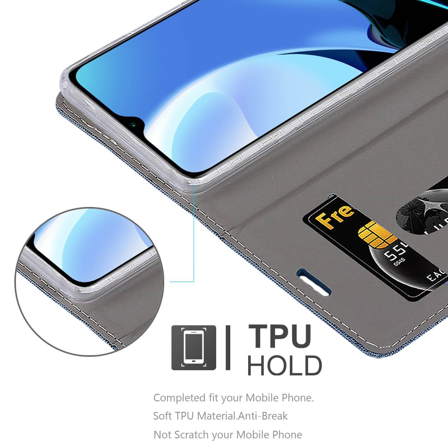 Cadorabo Hülle für Xiaomi RedMi 9T / POCO M3 Schutzhülle in Blau Handy Hülle Etui Book Case Cover