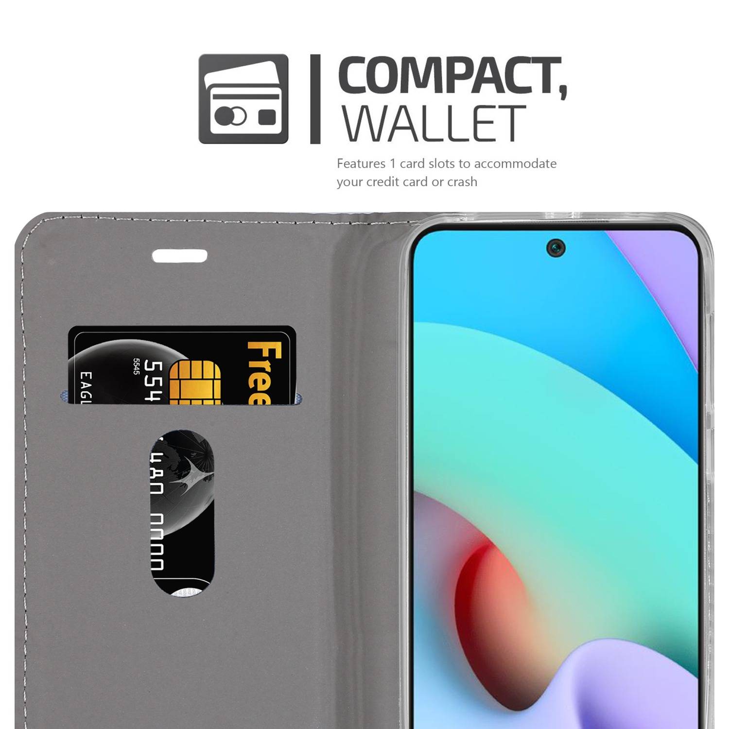 Cadorabo Hülle für Xiaomi RedMi 10 / RedMi NOTE 11 4G Schutzhülle in Grau Handy Hülle Etui Book Case Cover