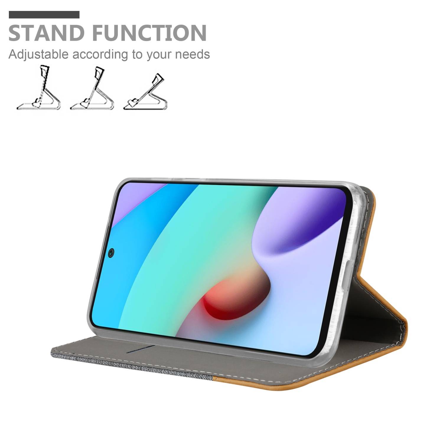 Cadorabo Hülle für Xiaomi RedMi 10 / RedMi NOTE 11 4G Schutzhülle in Grau Handy Hülle Etui Book Case Cover