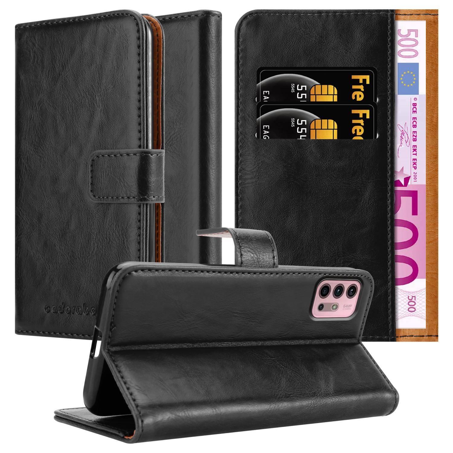 Cadorabo Hülle für Motorola MOTO G10 / G30 Schutzhülle in Schwarz Handyhülle Book Tasche Case Etui Luxury