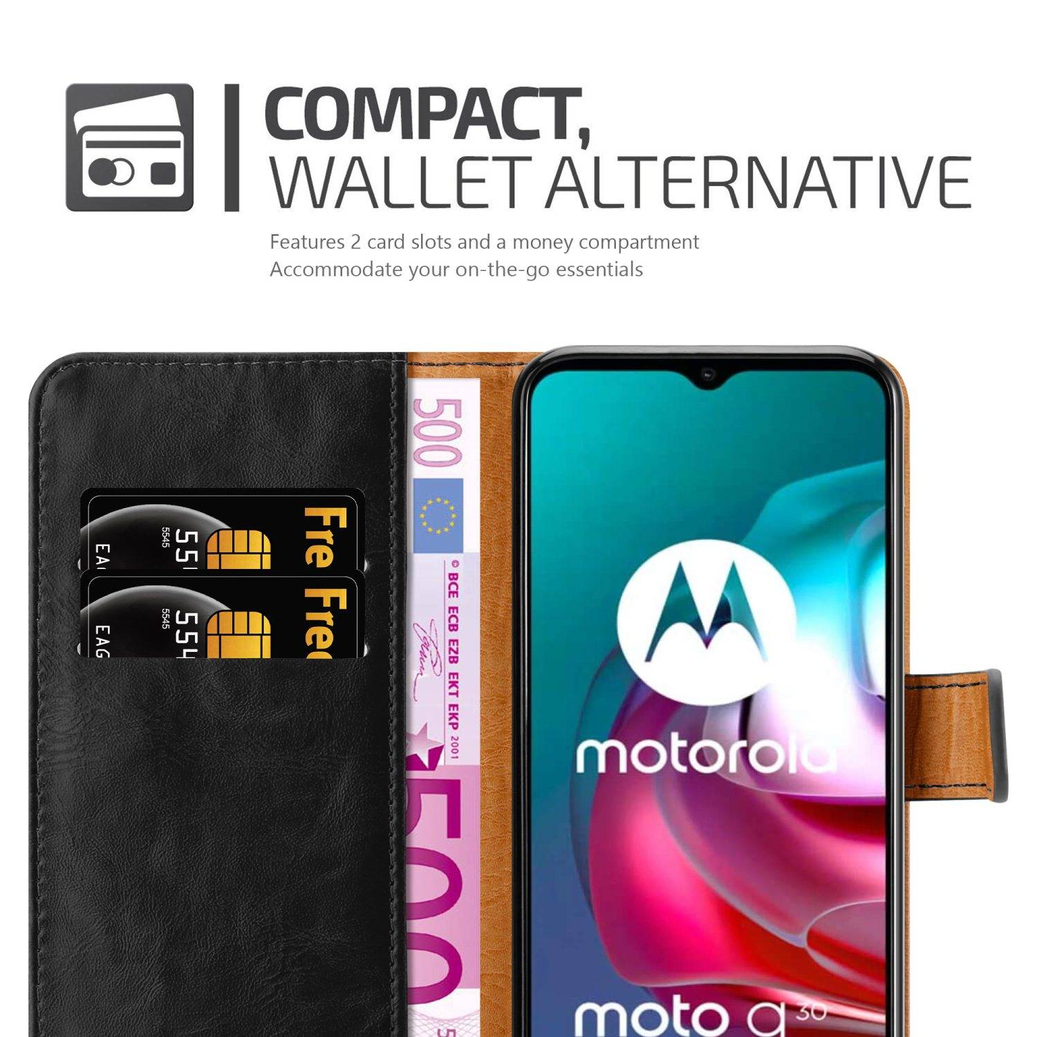 Cadorabo Hülle für Motorola MOTO G10 / G30 Schutzhülle in Schwarz Handyhülle Book Tasche Case Etui Luxury
