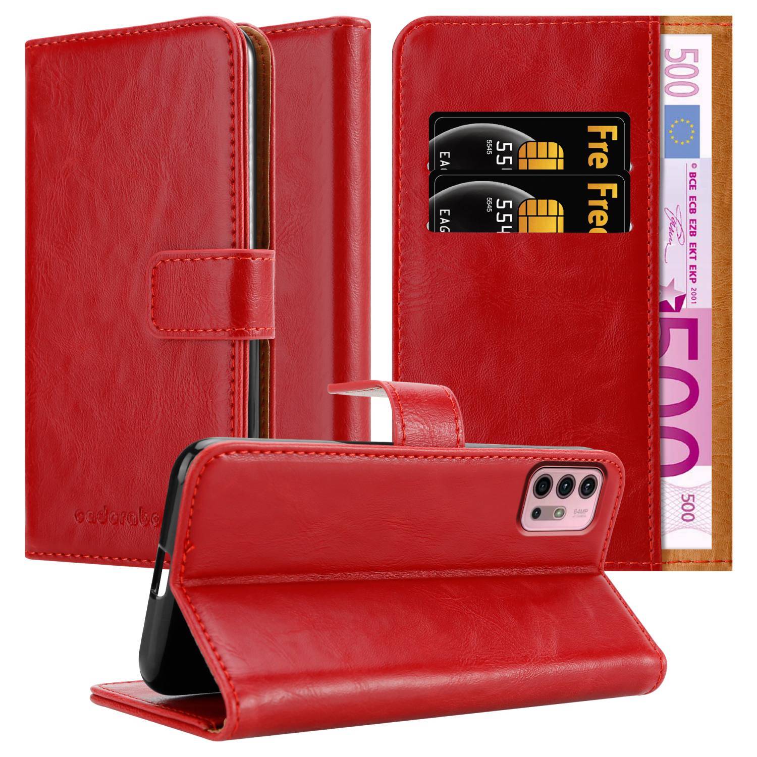 Cadorabo Hülle für Motorola MOTO G10 / G30 Schutzhülle in Rot Handyhülle Book Tasche Case Etui Luxury