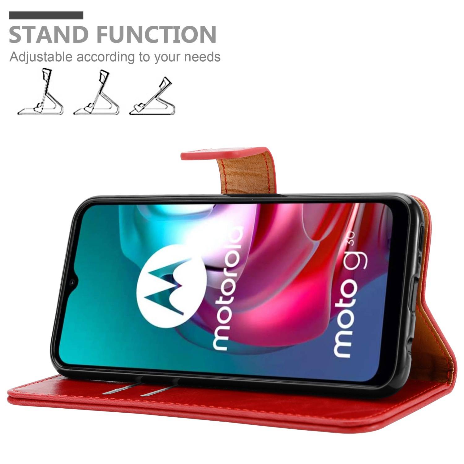 Cadorabo Hülle für Motorola MOTO G10 / G30 Schutzhülle in Rot Handyhülle Book Tasche Case Etui Luxury