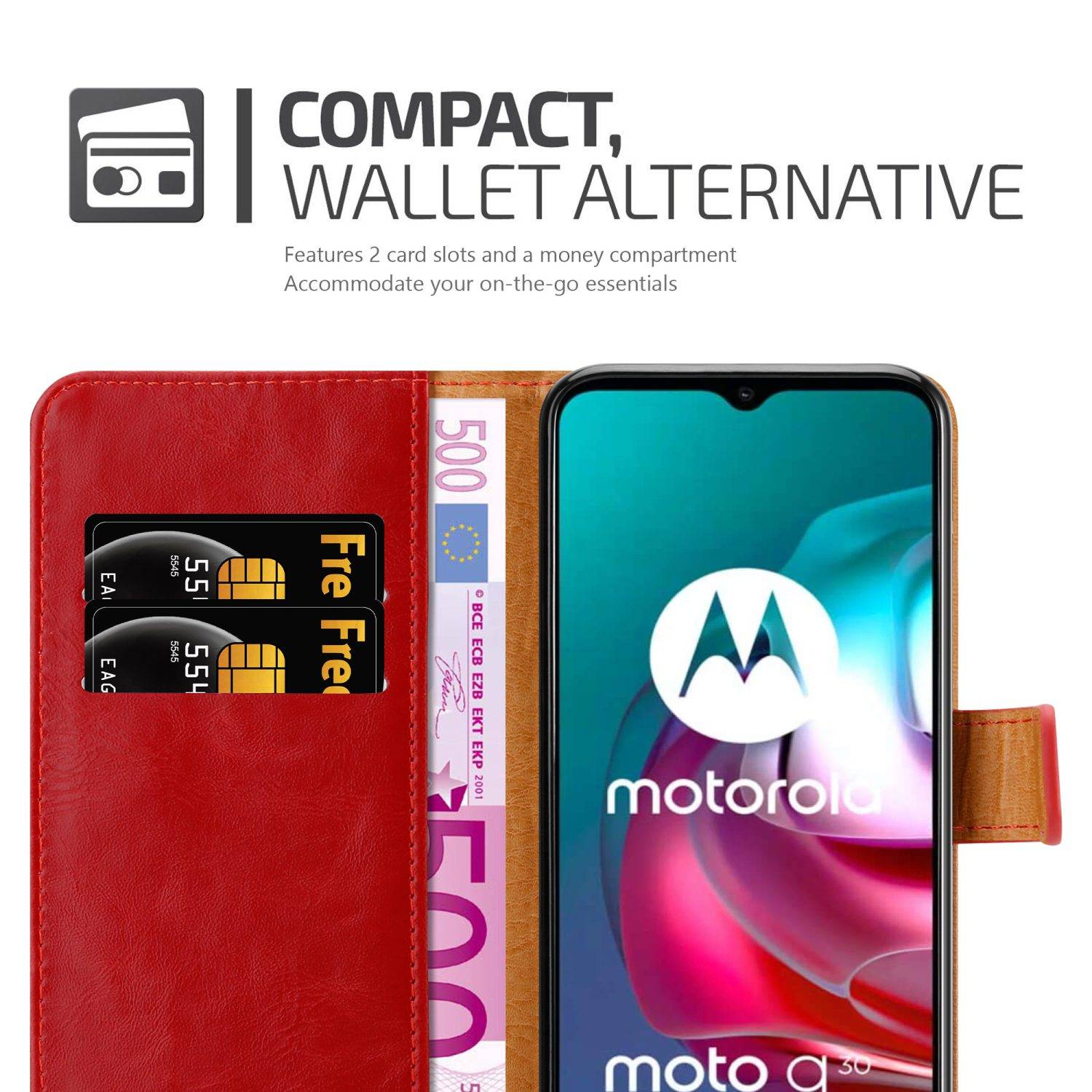 Cadorabo Hülle für Motorola MOTO G10 / G30 Schutzhülle in Rot Handyhülle Book Tasche Case Etui Luxury