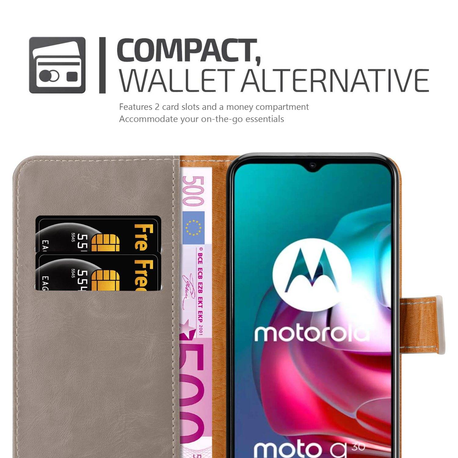 Cadorabo Hülle für Motorola MOTO G10 / G30 Schutzhülle in Braun Handyhülle Book Tasche Case Etui Luxury