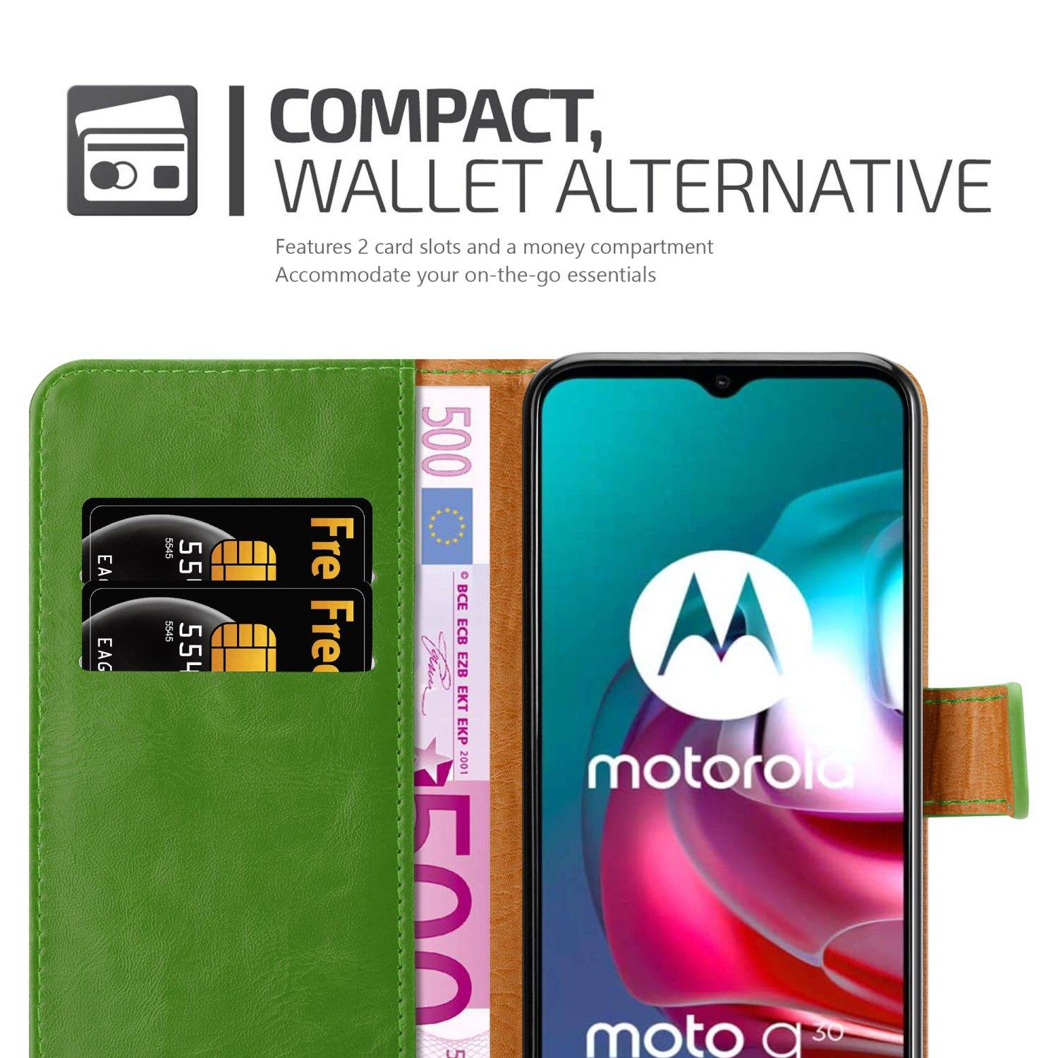 Cadorabo Hülle für Motorola MOTO G10 / G30 Schutzhülle in Grün Handyhülle Book Tasche Case Etui Luxury