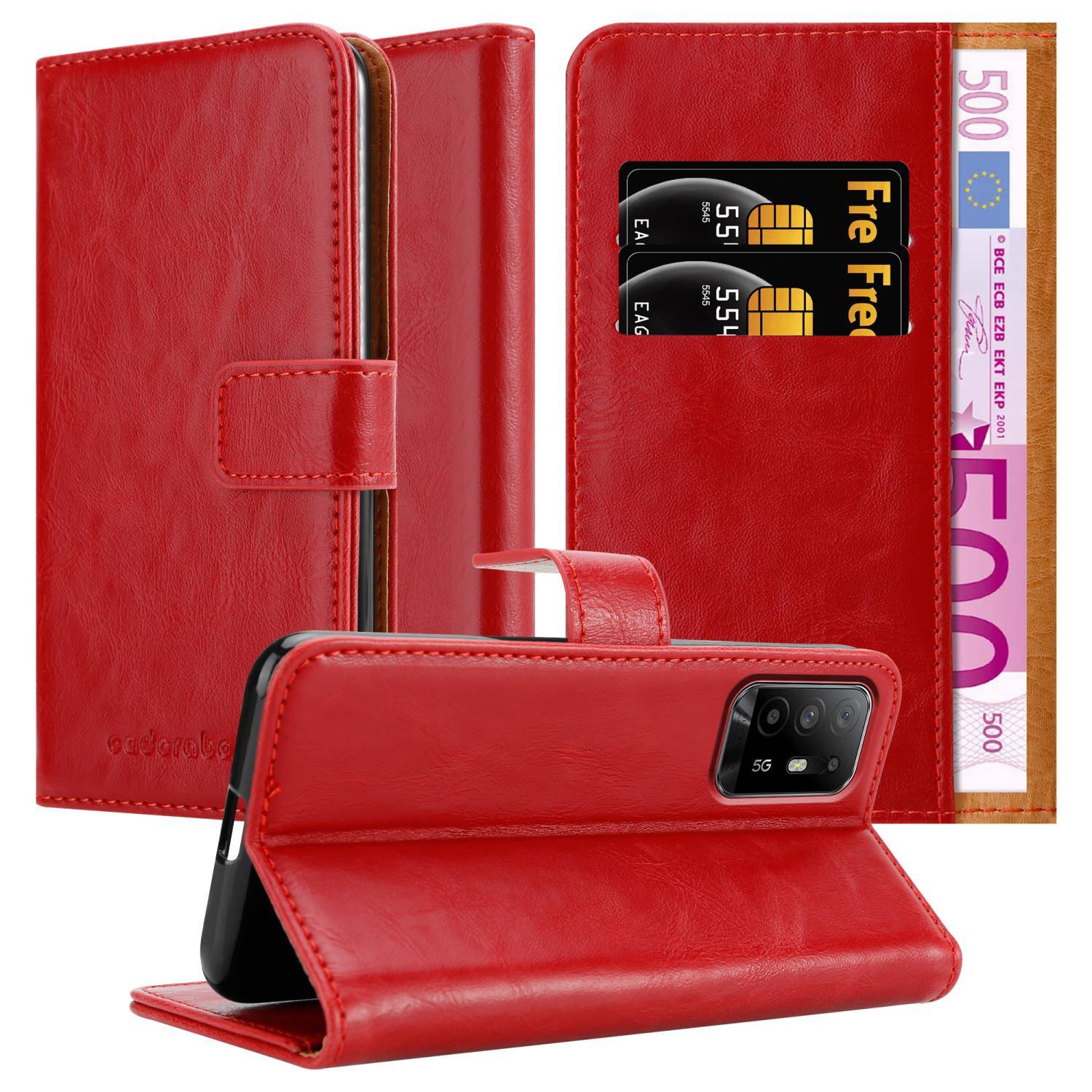 Cadorabo Hülle für Oppo A94 5G Schutzhülle in Rot Handyhülle Book Tasche Case Etui Luxury