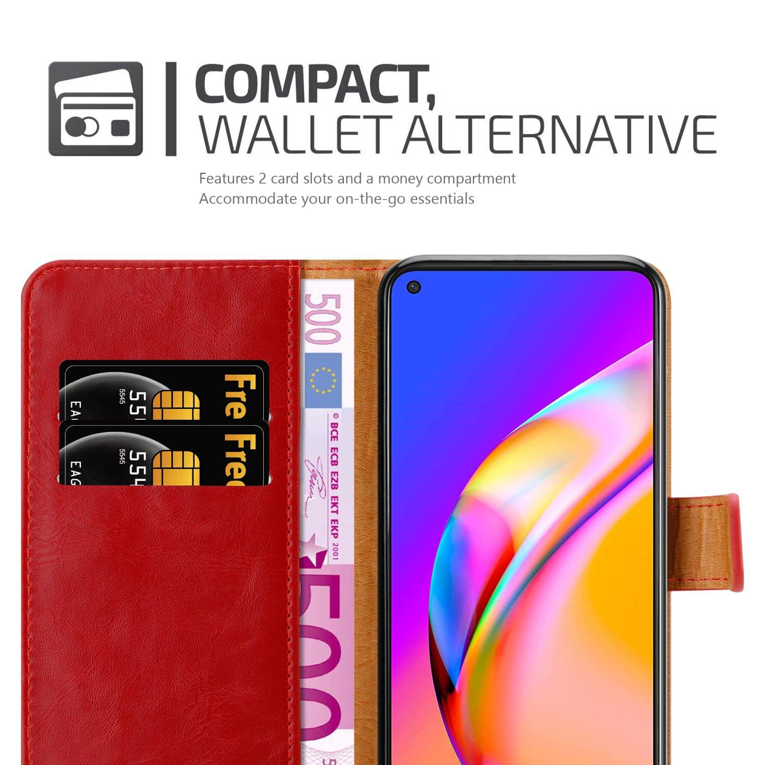 Cadorabo Hülle für Oppo A94 5G Schutzhülle in Rot Handyhülle Book Tasche Case Etui Luxury