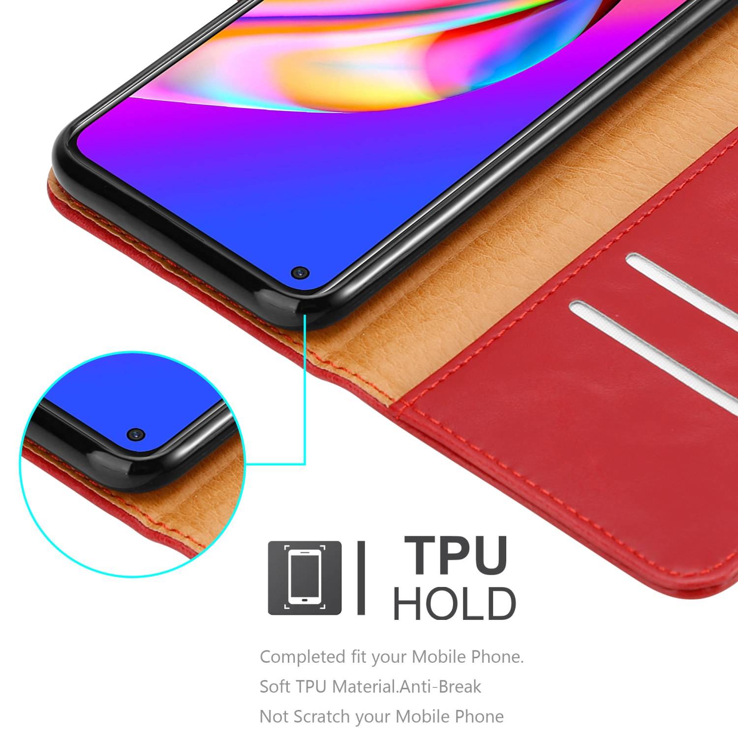 Cadorabo Hülle für Oppo A94 5G Schutzhülle in Rot Handyhülle Book Tasche Case Etui Luxury