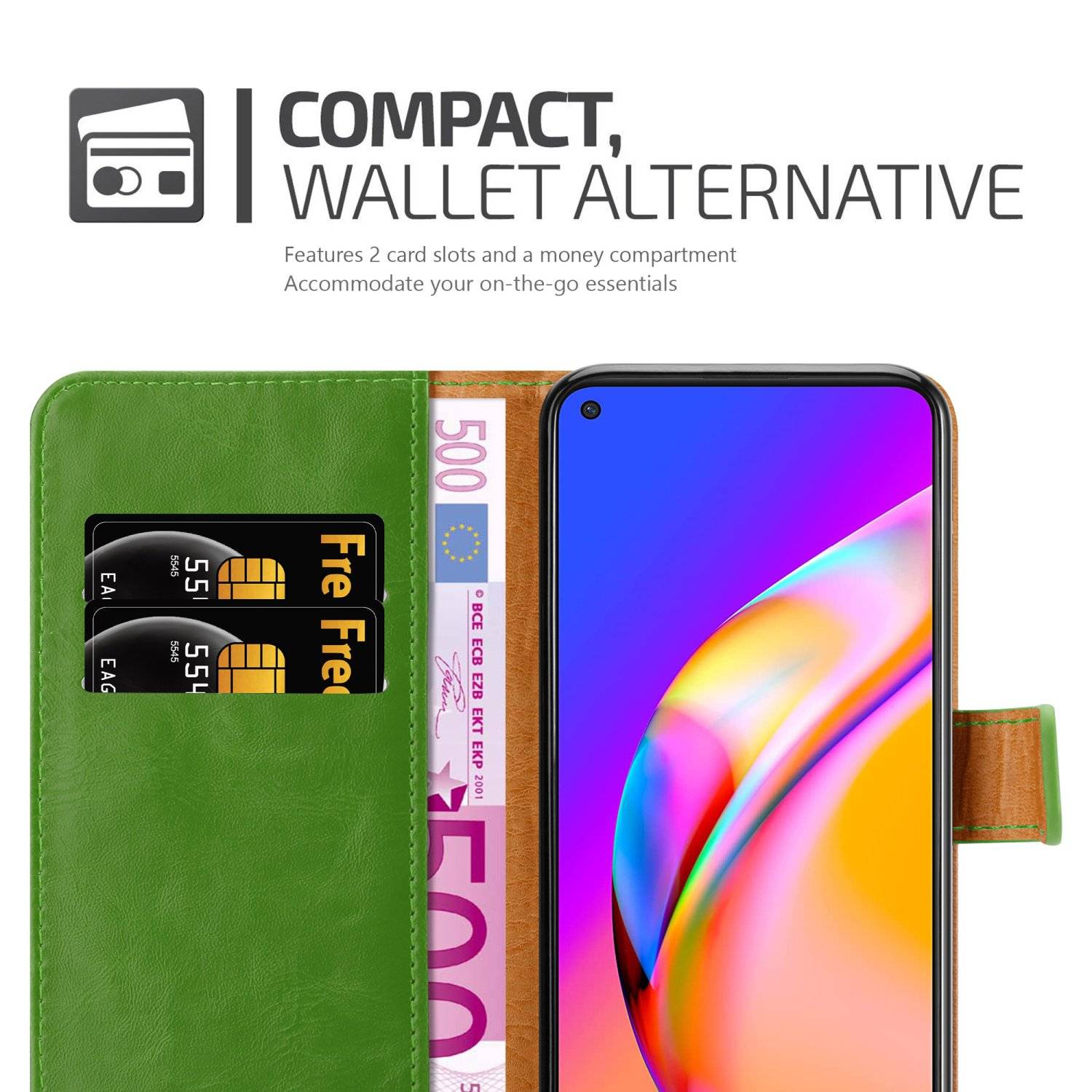 Cadorabo Hülle für Oppo A94 5G Schutzhülle in Grün Handyhülle Book Tasche Case Etui Luxury