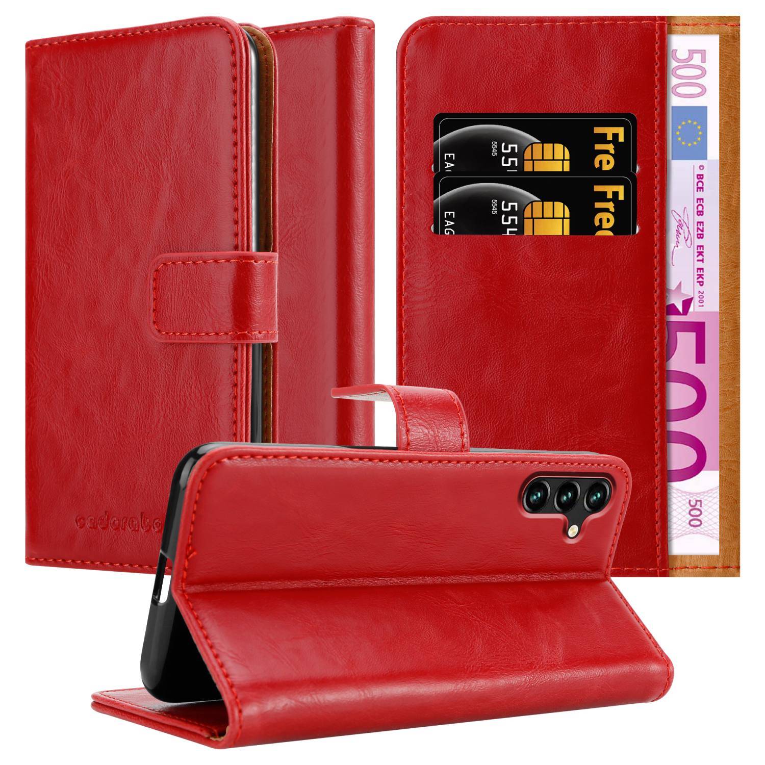 Cadorabo Hülle für Samsung Galaxy A13 5G Schutzhülle in Rot Handyhülle Book Tasche Case Etui Luxury