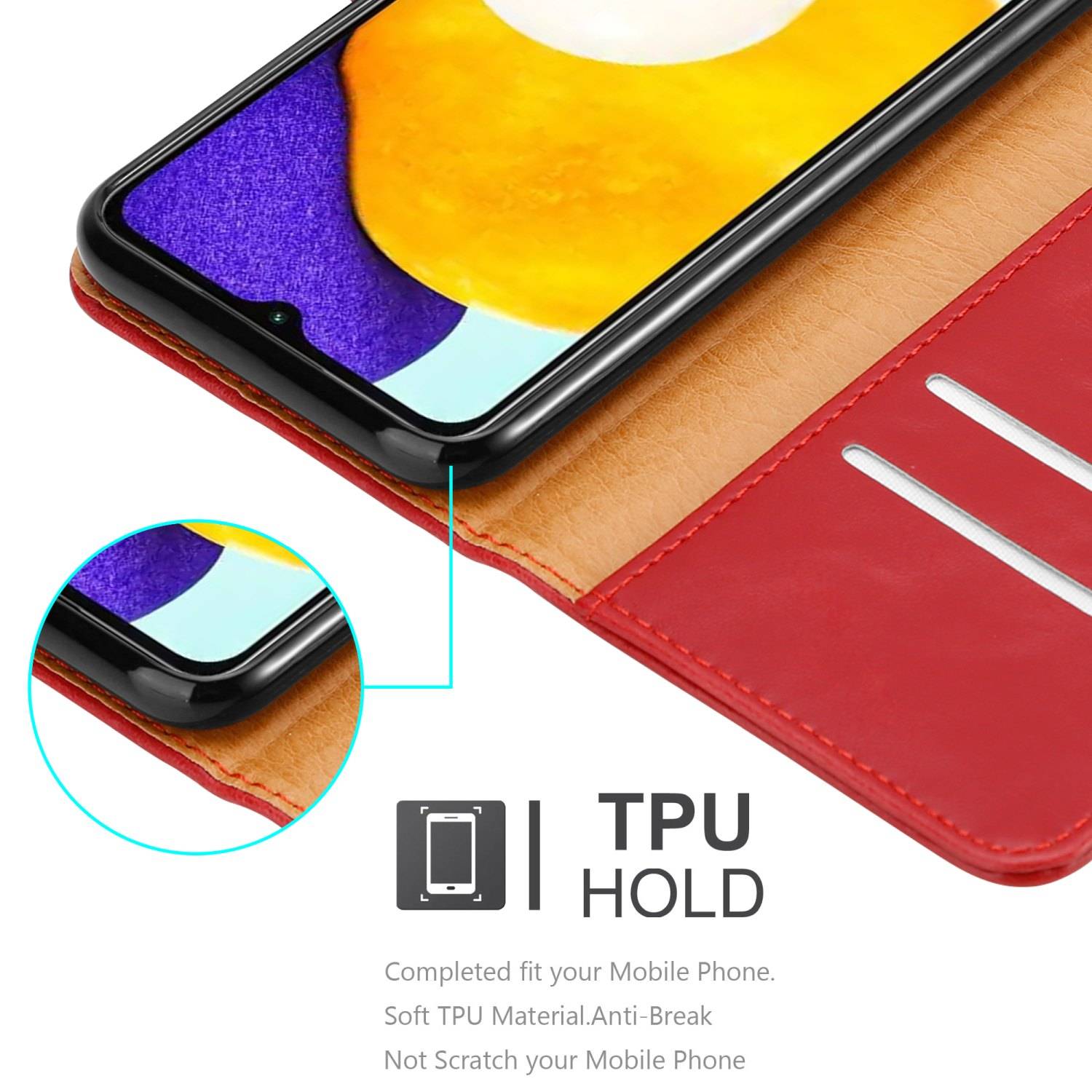 Cadorabo Hülle für Samsung Galaxy A13 5G Schutzhülle in Rot Handyhülle Book Tasche Case Etui Luxury