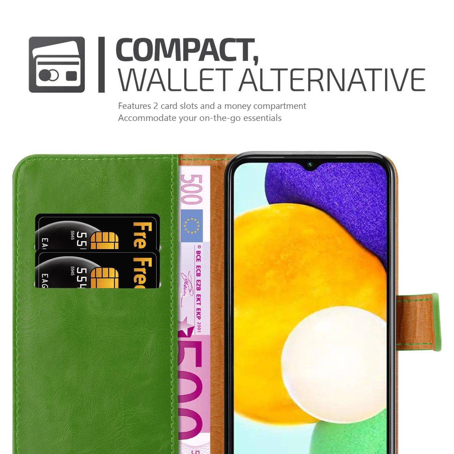 Cadorabo Hülle für Samsung Galaxy A13 5G Schutzhülle in Grün Handyhülle Book Tasche Case Etui Luxury