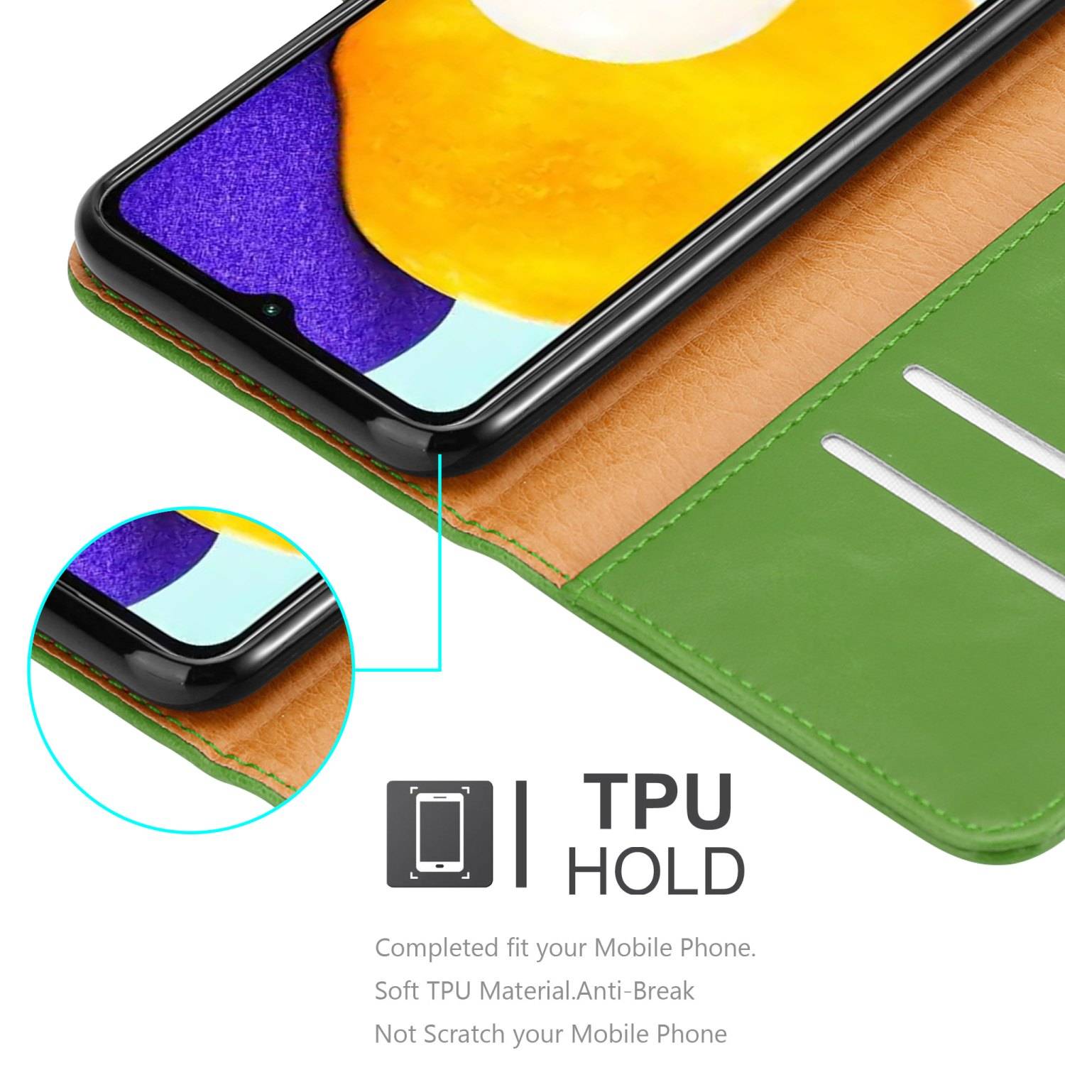 Cadorabo Hülle für Samsung Galaxy A13 5G Schutzhülle in Grün Handyhülle Book Tasche Case Etui Luxury