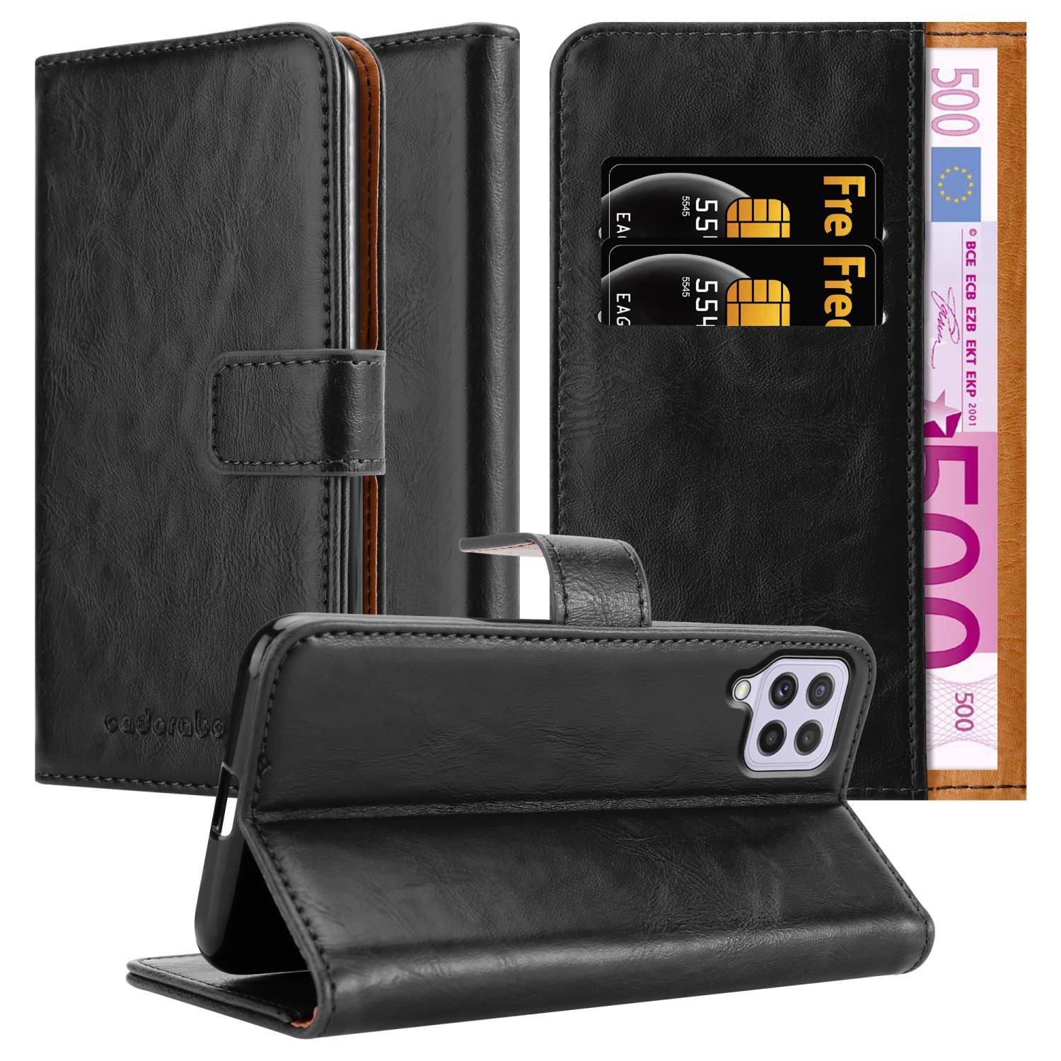 Cadorabo Hülle für Samsung Galaxy A22 4G / M22 / M32 4G Schutzhülle in Schwarz Handyhülle Book Tasche Case Etui Luxury