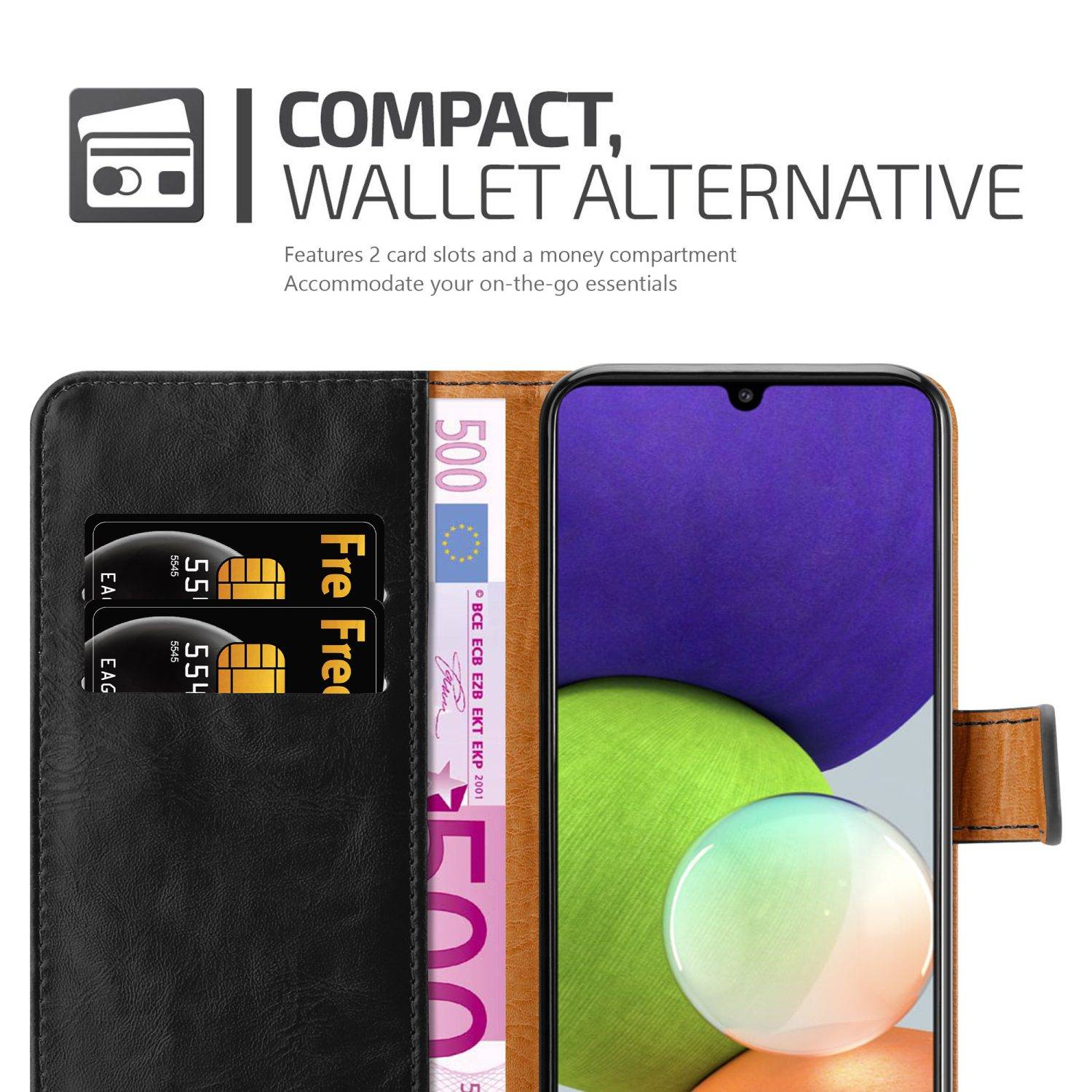 Cadorabo Hülle für Samsung Galaxy A22 4G / M22 / M32 4G Schutzhülle in Schwarz Handyhülle Book Tasche Case Etui Luxury
