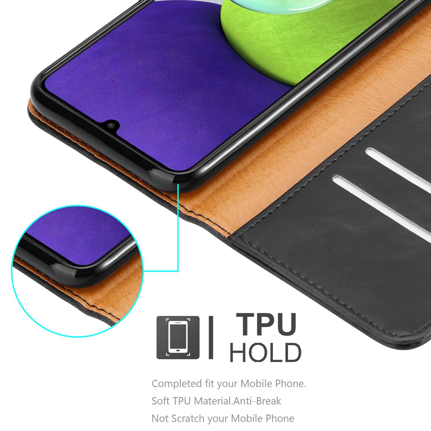 Cadorabo Hülle für Samsung Galaxy A22 4G / M22 / M32 4G Schutzhülle in Schwarz Handyhülle Book Tasche Case Etui Luxury
