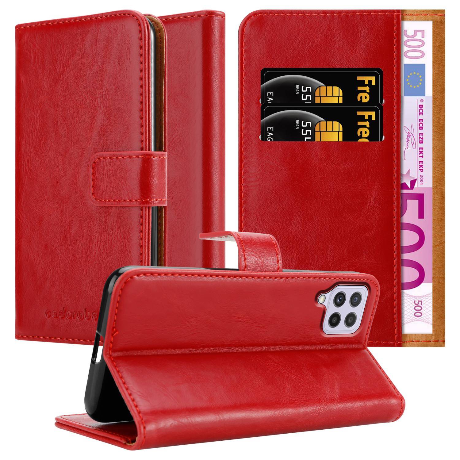 Cadorabo Hülle für Samsung Galaxy A22 4G / M22 / M32 4G Schutzhülle in Rot Handyhülle Book Tasche Case Etui Luxury