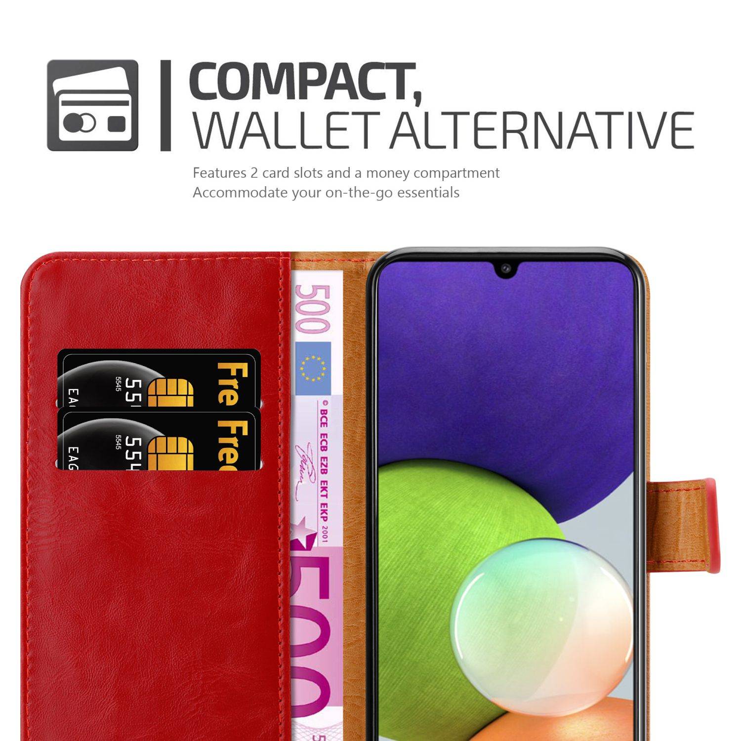 Cadorabo Hülle für Samsung Galaxy A22 4G / M22 / M32 4G Schutzhülle in Rot Handyhülle Book Tasche Case Etui Luxury