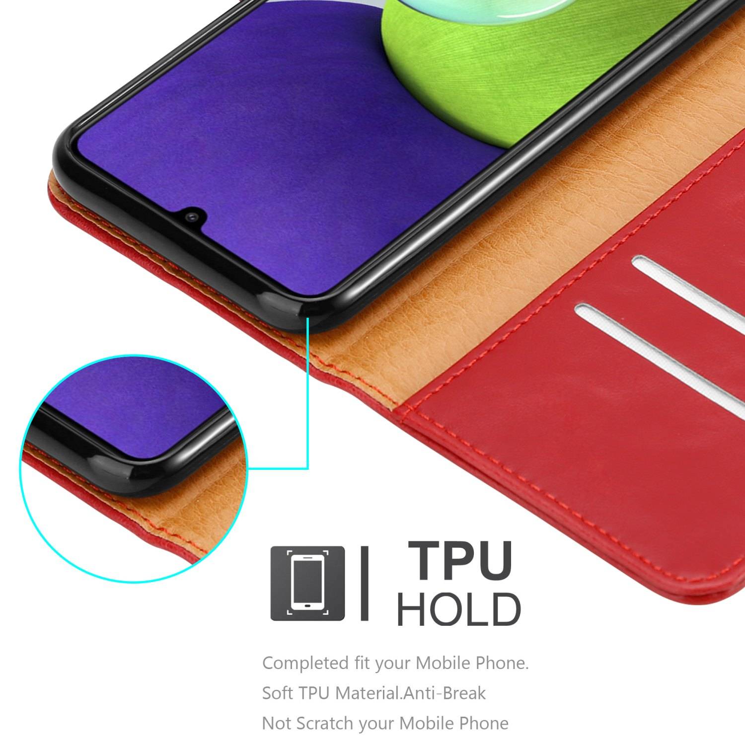 Cadorabo Hülle für Samsung Galaxy A22 4G / M22 / M32 4G Schutzhülle in Rot Handyhülle Book Tasche Case Etui Luxury