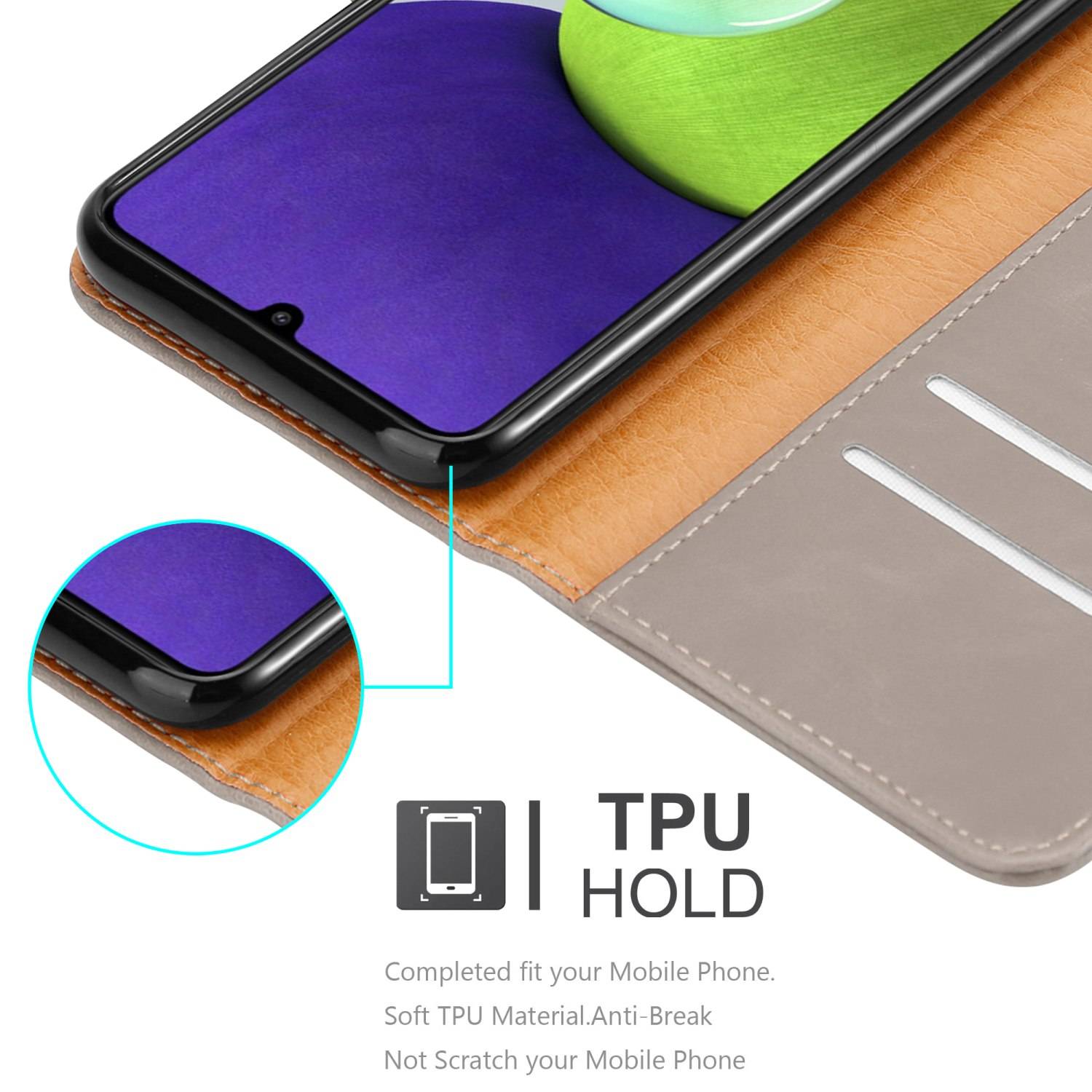 Cadorabo Hülle für Samsung Galaxy A22 4G / M22 / M32 4G Schutzhülle in Braun Handyhülle Book Tasche Case Etui Luxury