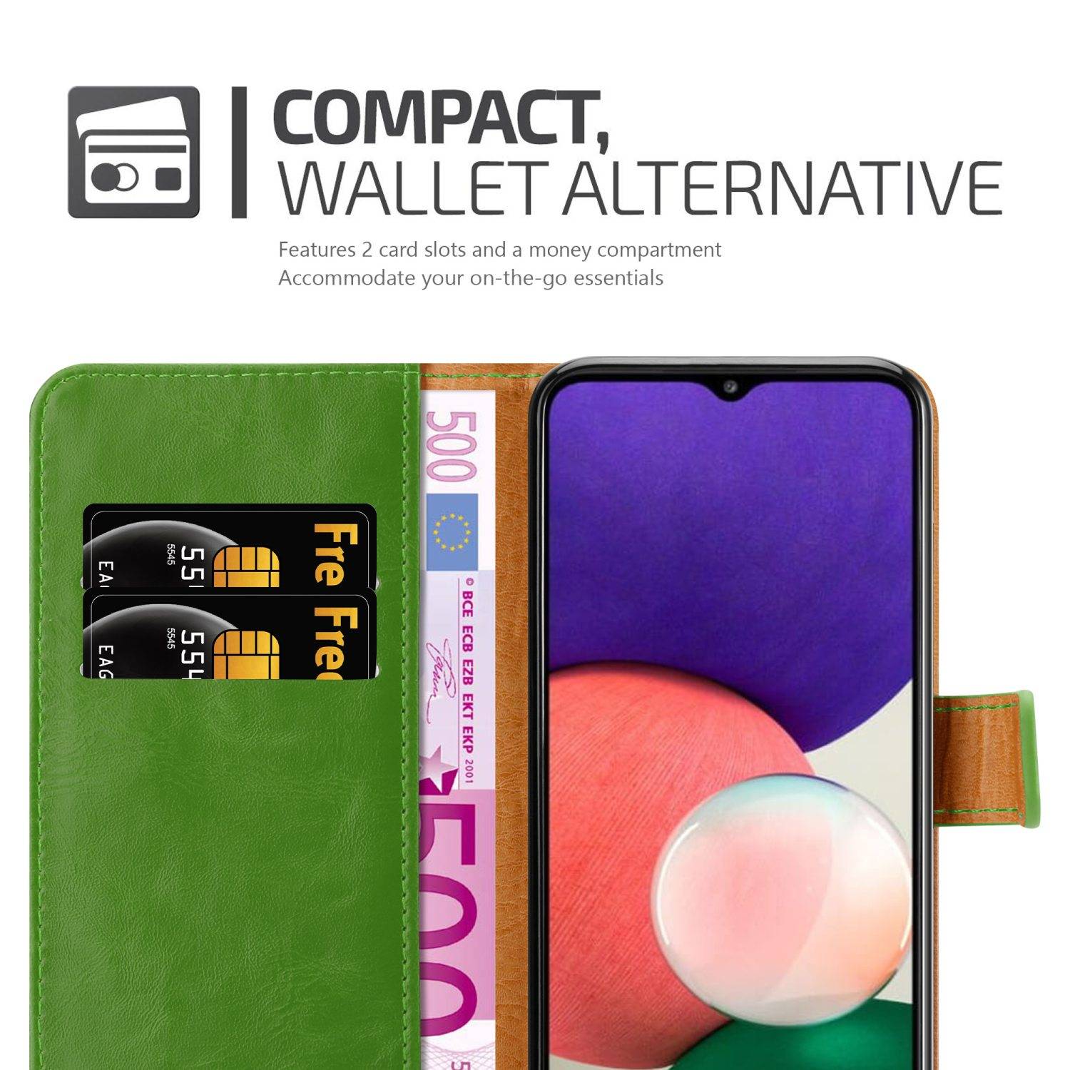 Cadorabo Hülle für Samsung Galaxy A22 5G Schutzhülle in Grün Handyhülle Book Tasche Case Etui Luxury