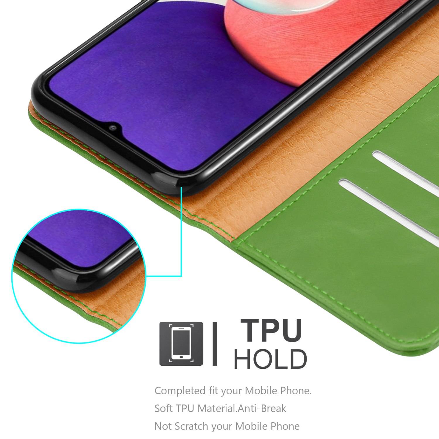 Cadorabo Hülle für Samsung Galaxy A22 5G Schutzhülle in Grün Handyhülle Book Tasche Case Etui Luxury