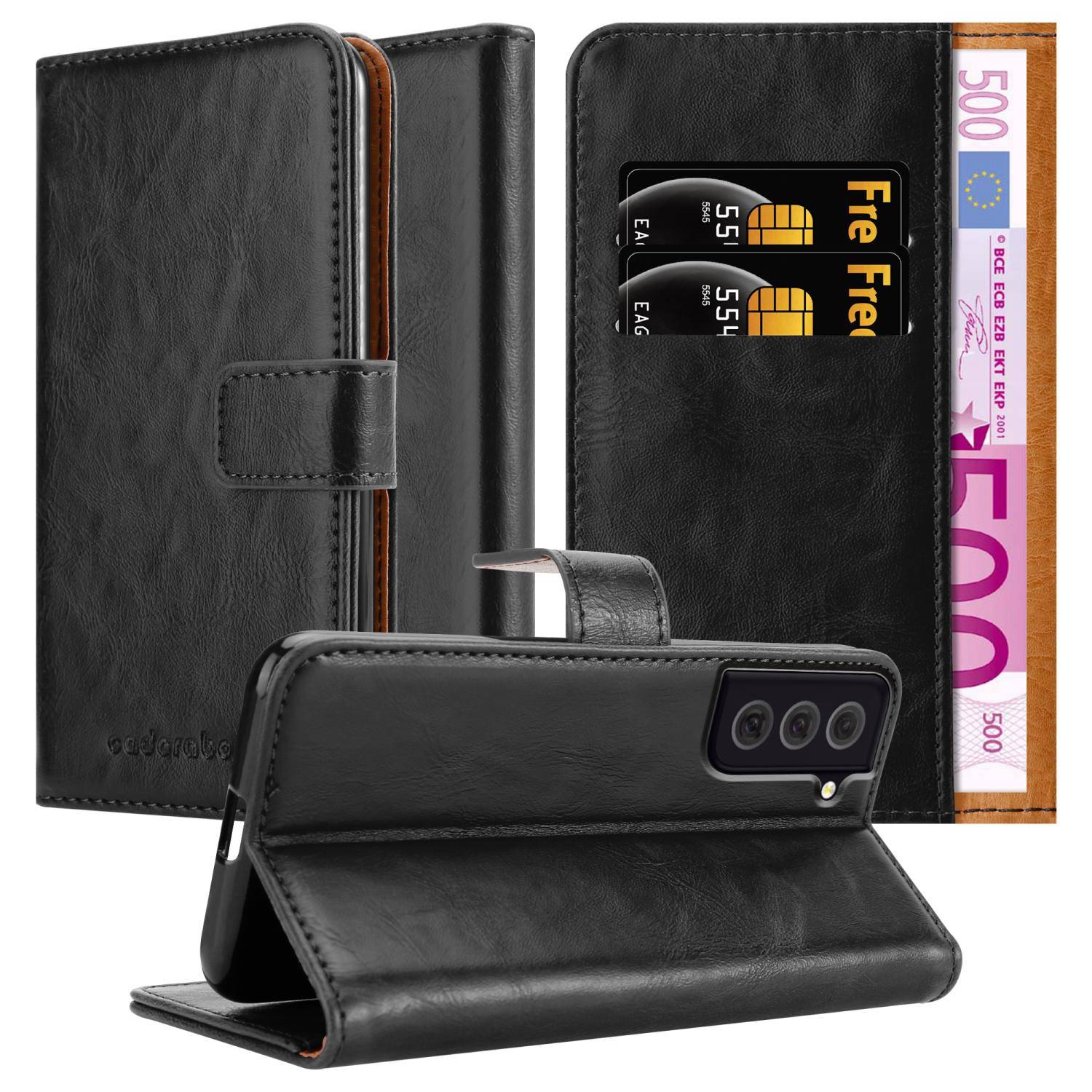Cadorabo Hülle für Samsung Galaxy S22 PLUS Schutzhülle in Schwarz Handyhülle Book Tasche Case Etui Luxury