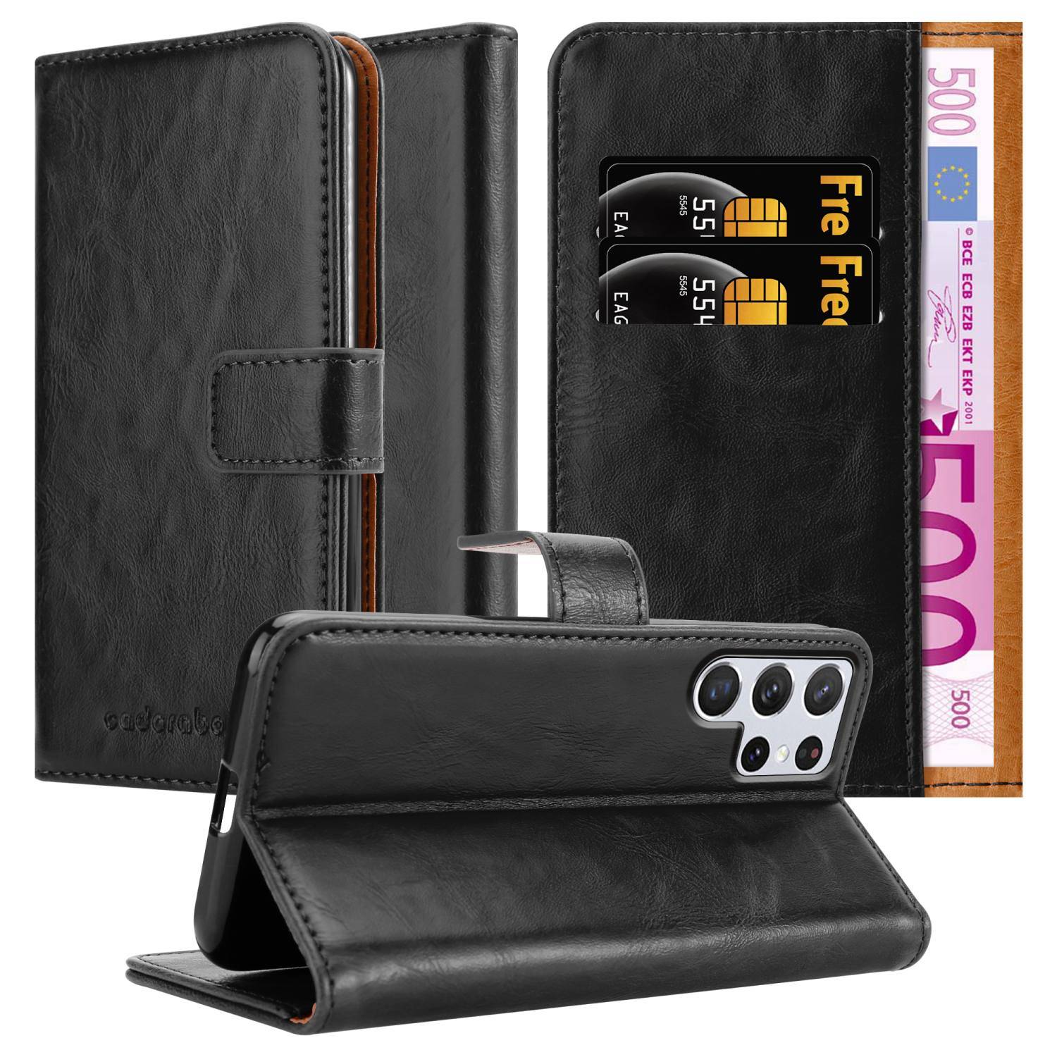 Cadorabo Hülle für Samsung Galaxy S22 ULTRA Schutzhülle in Schwarz Handyhülle Book Tasche Case Etui Luxury