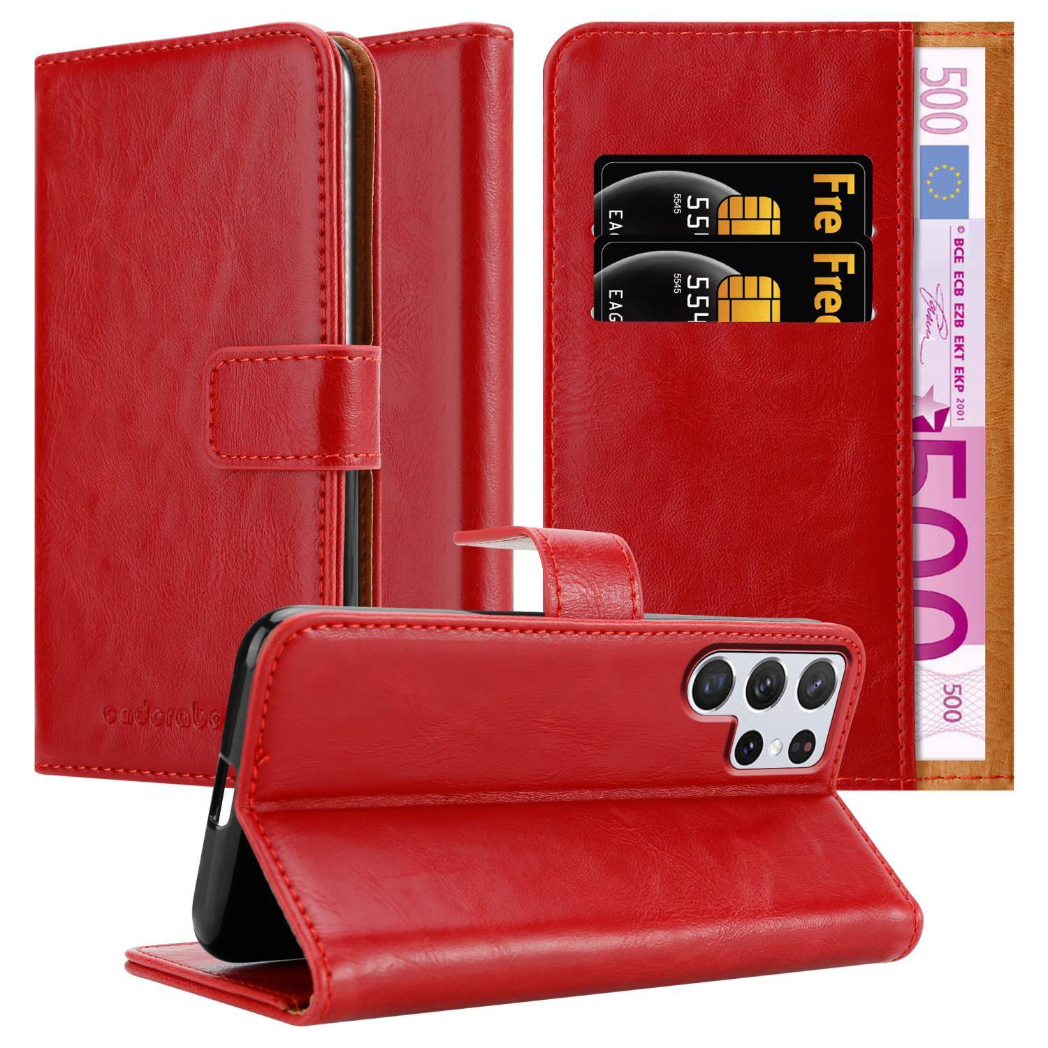 Cadorabo Hülle für Samsung Galaxy S22 ULTRA Schutzhülle in Rot Handyhülle Book Tasche Case Etui Luxury