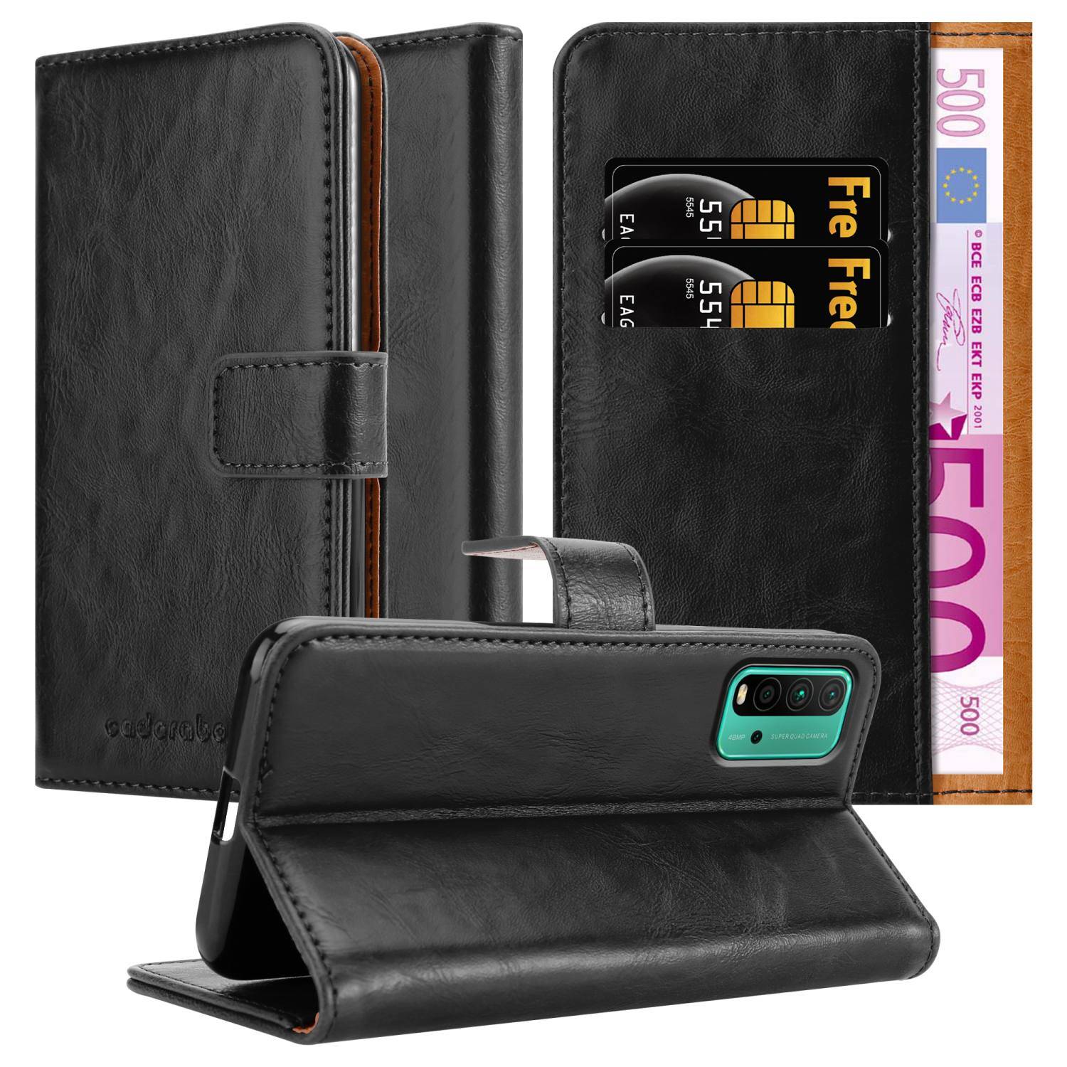 Cadorabo Hülle für Xiaomi RedMi 9T / POCO M3 Schutzhülle in Schwarz Handyhülle Book Tasche Case Etui Luxury