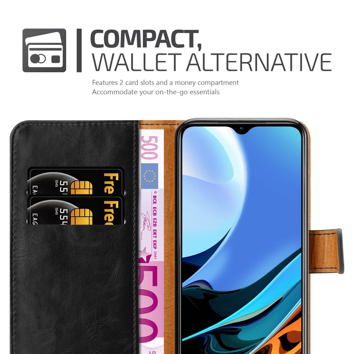 Cadorabo Hülle für Xiaomi RedMi 9T / POCO M3 Schutzhülle in Schwarz Handyhülle Book Tasche Case Etui Luxury