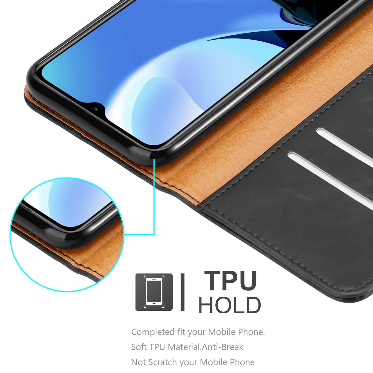 Cadorabo Hülle für Xiaomi RedMi 9T / POCO M3 Schutzhülle in Schwarz Handyhülle Book Tasche Case Etui Luxury