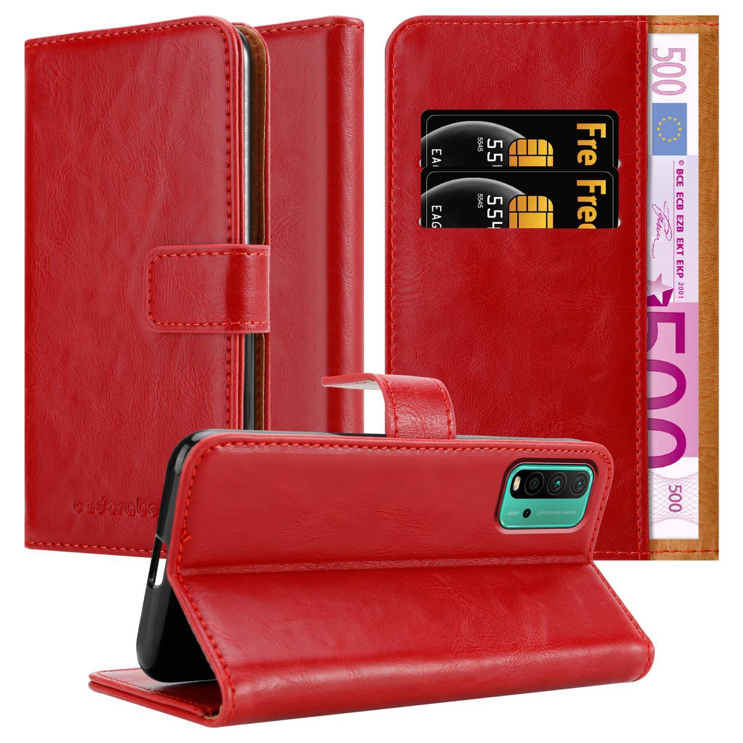 Cadorabo Hülle für Xiaomi RedMi 9T / POCO M3 Schutzhülle in Rot Handyhülle Book Tasche Case Etui Luxury