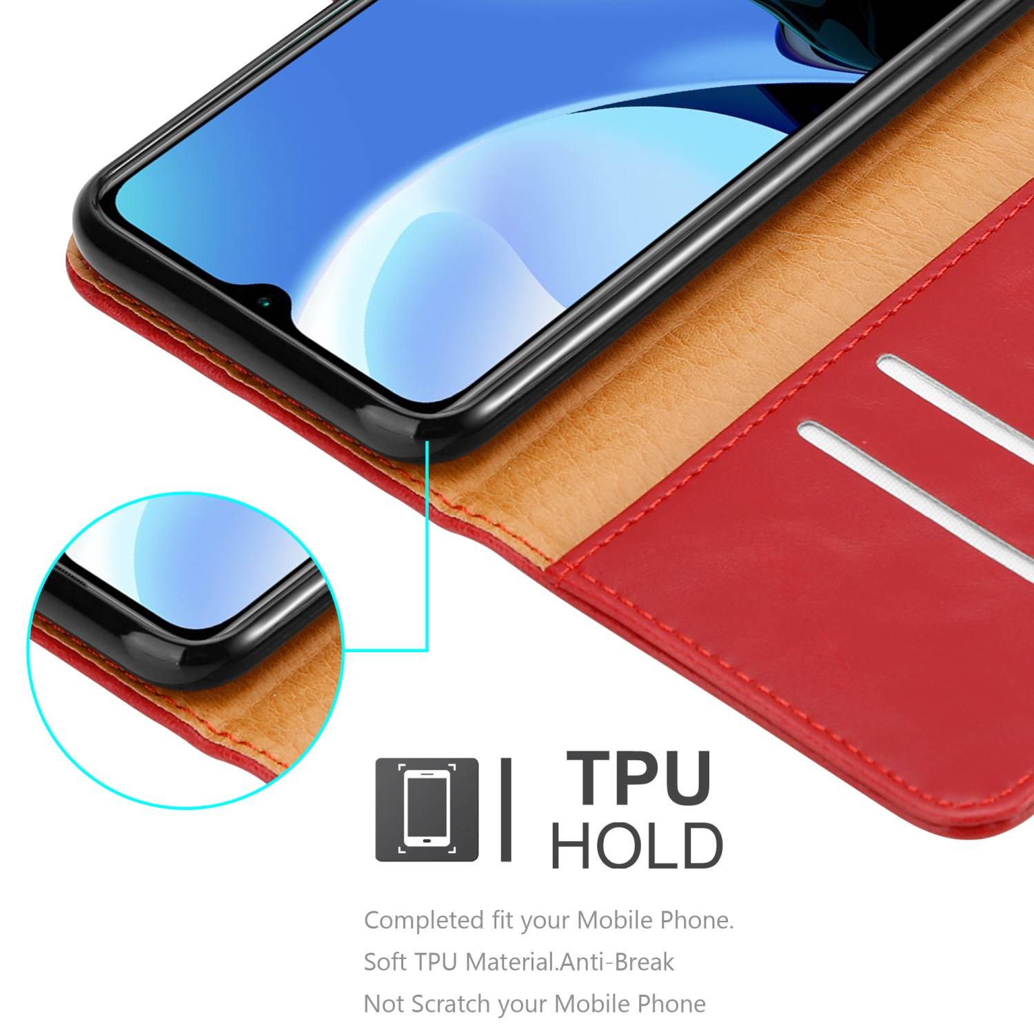 Cadorabo Hülle für Xiaomi RedMi 9T / POCO M3 Schutzhülle in Rot Handyhülle Book Tasche Case Etui Luxury