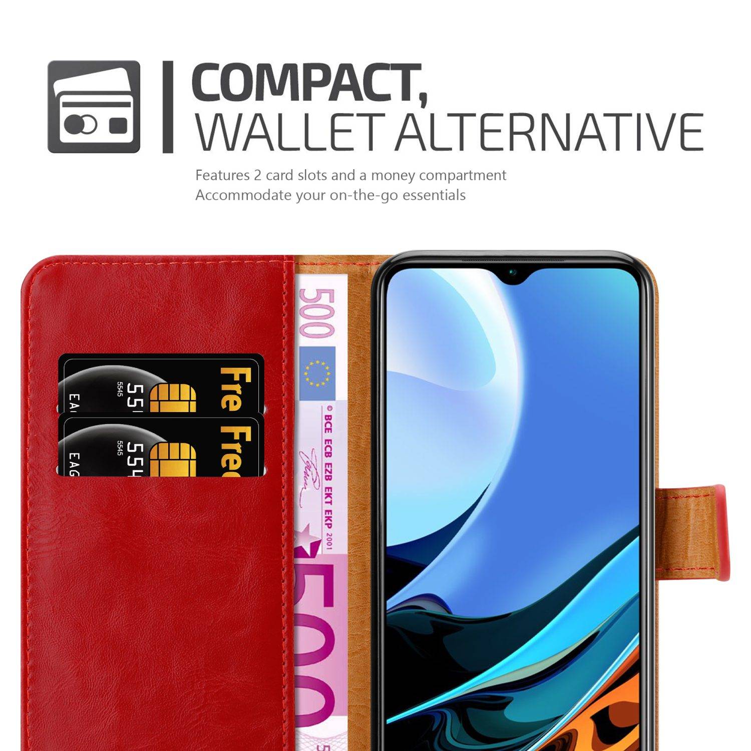 Cadorabo Hülle für Xiaomi RedMi 9T / POCO M3 Schutzhülle in Rot Handyhülle Book Tasche Case Etui Luxury