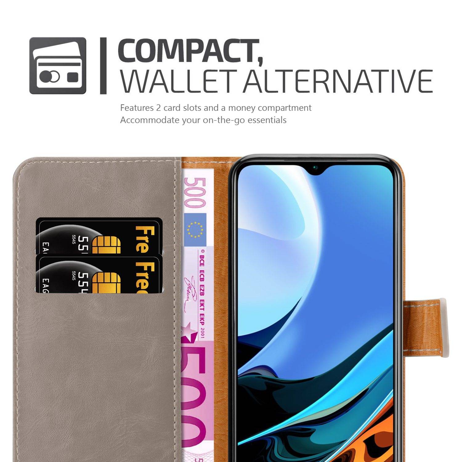 Cadorabo Hülle für Xiaomi RedMi 9T / POCO M3 Schutzhülle in Braun Handyhülle Book Tasche Case Etui Luxury