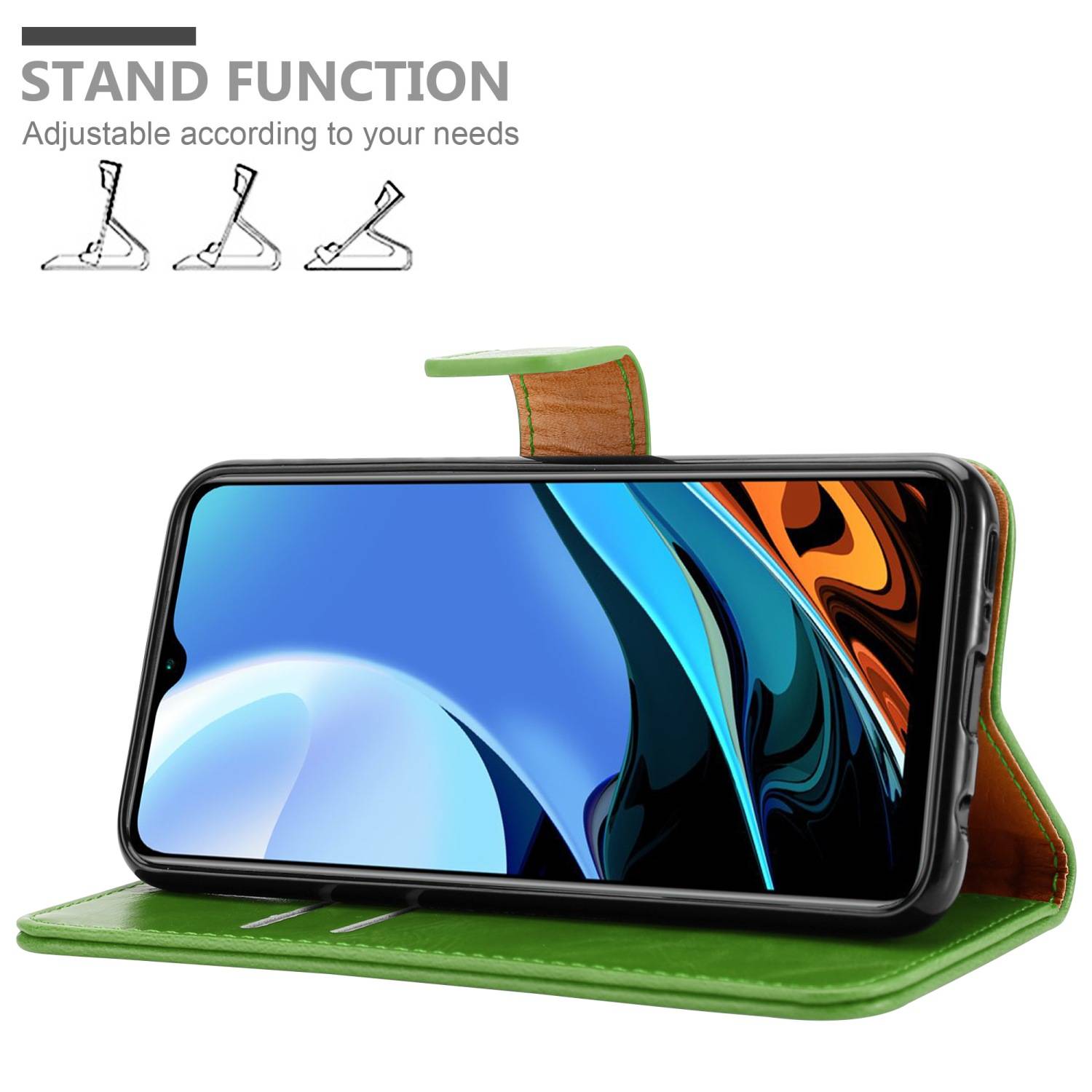 Cadorabo Hülle für Xiaomi RedMi 9T / POCO M3 Schutzhülle in Grün Handyhülle Book Tasche Case Etui Luxury