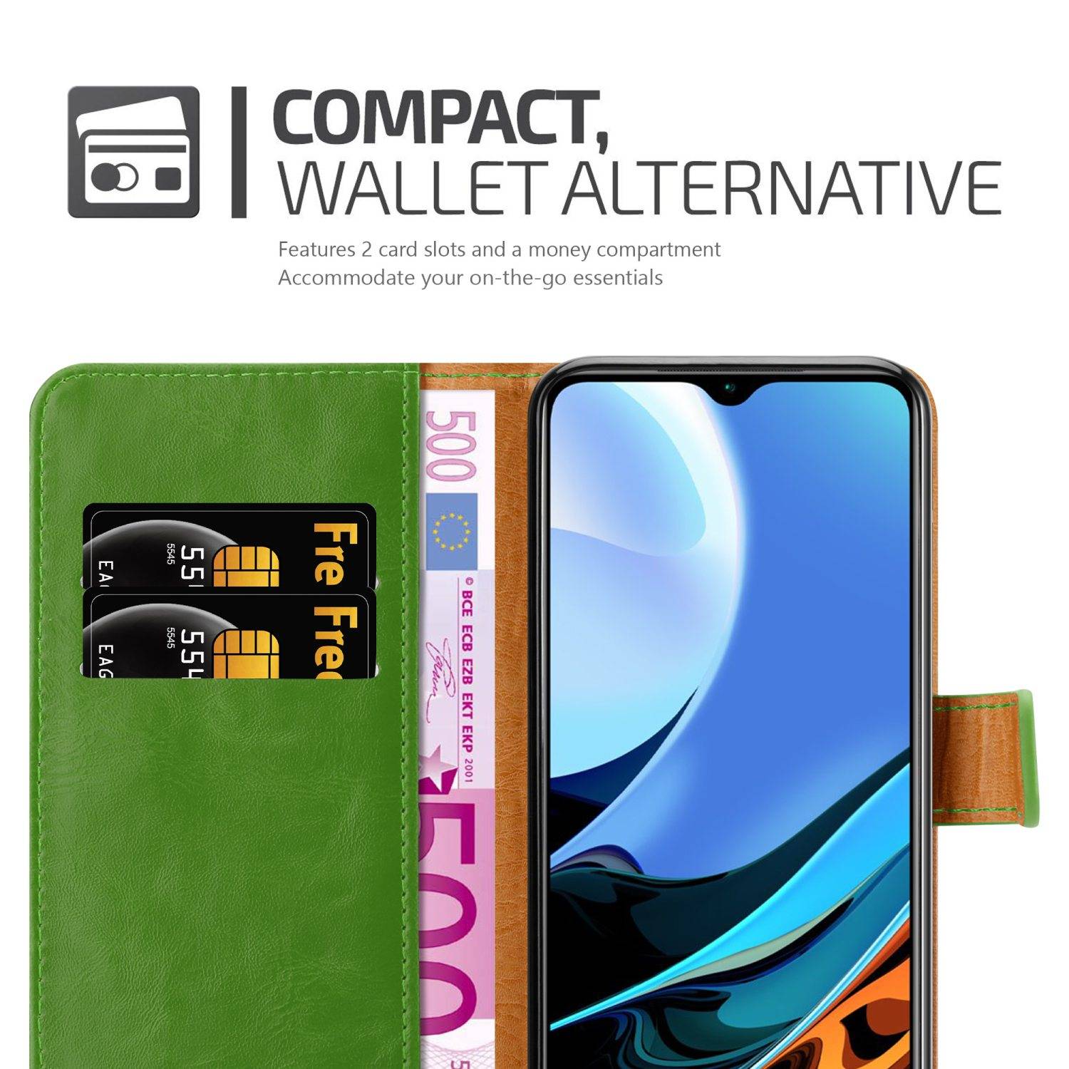 Cadorabo Hülle für Xiaomi RedMi 9T / POCO M3 Schutzhülle in Grün Handyhülle Book Tasche Case Etui Luxury