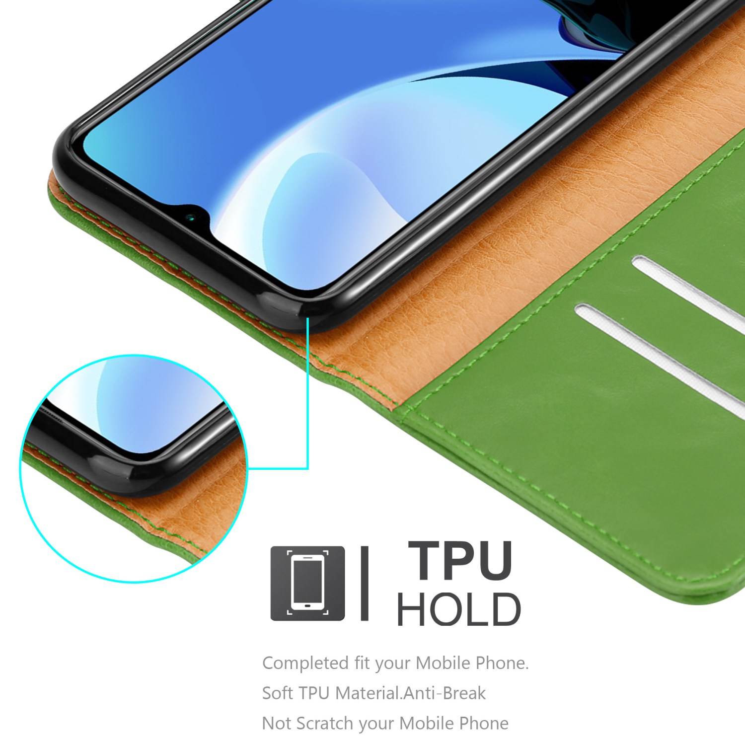 Cadorabo Hülle für Xiaomi RedMi 9T / POCO M3 Schutzhülle in Grün Handyhülle Book Tasche Case Etui Luxury
