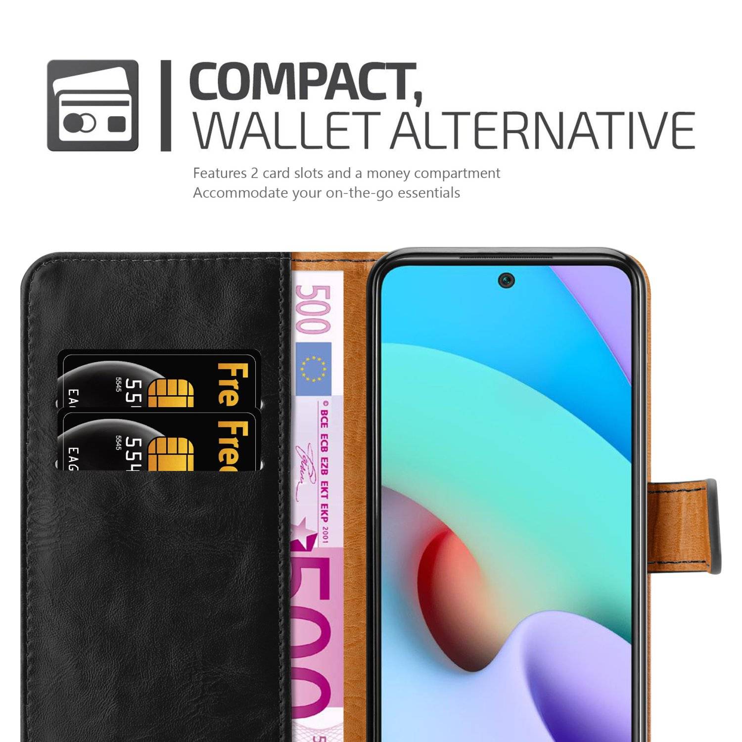 Cadorabo Hülle für Xiaomi RedMi 10 / RedMi NOTE 11 4G Schutzhülle in Schwarz Handyhülle Book Tasche Case Etui Luxury