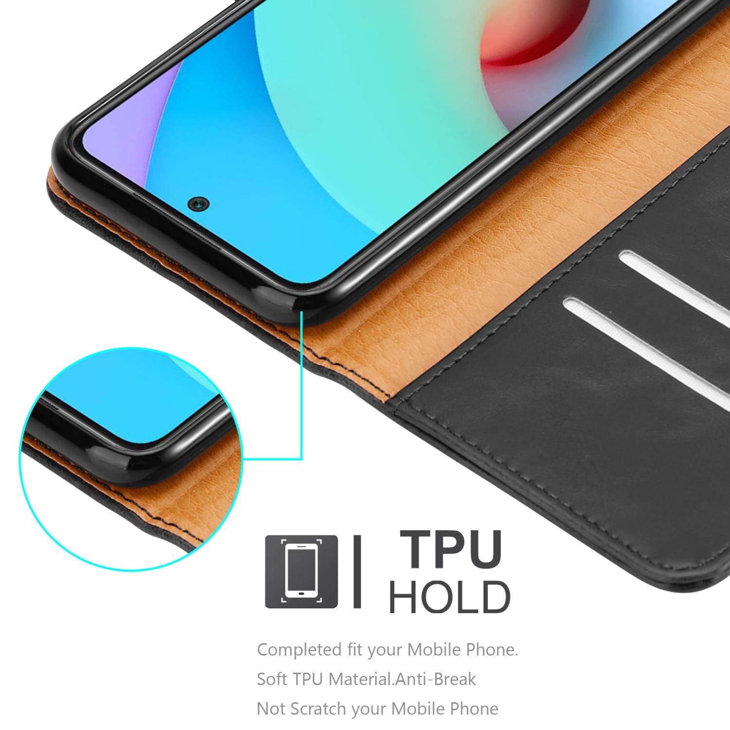 Cadorabo Hülle für Xiaomi RedMi 10 / RedMi NOTE 11 4G Schutzhülle in Schwarz Handyhülle Book Tasche Case Etui Luxury