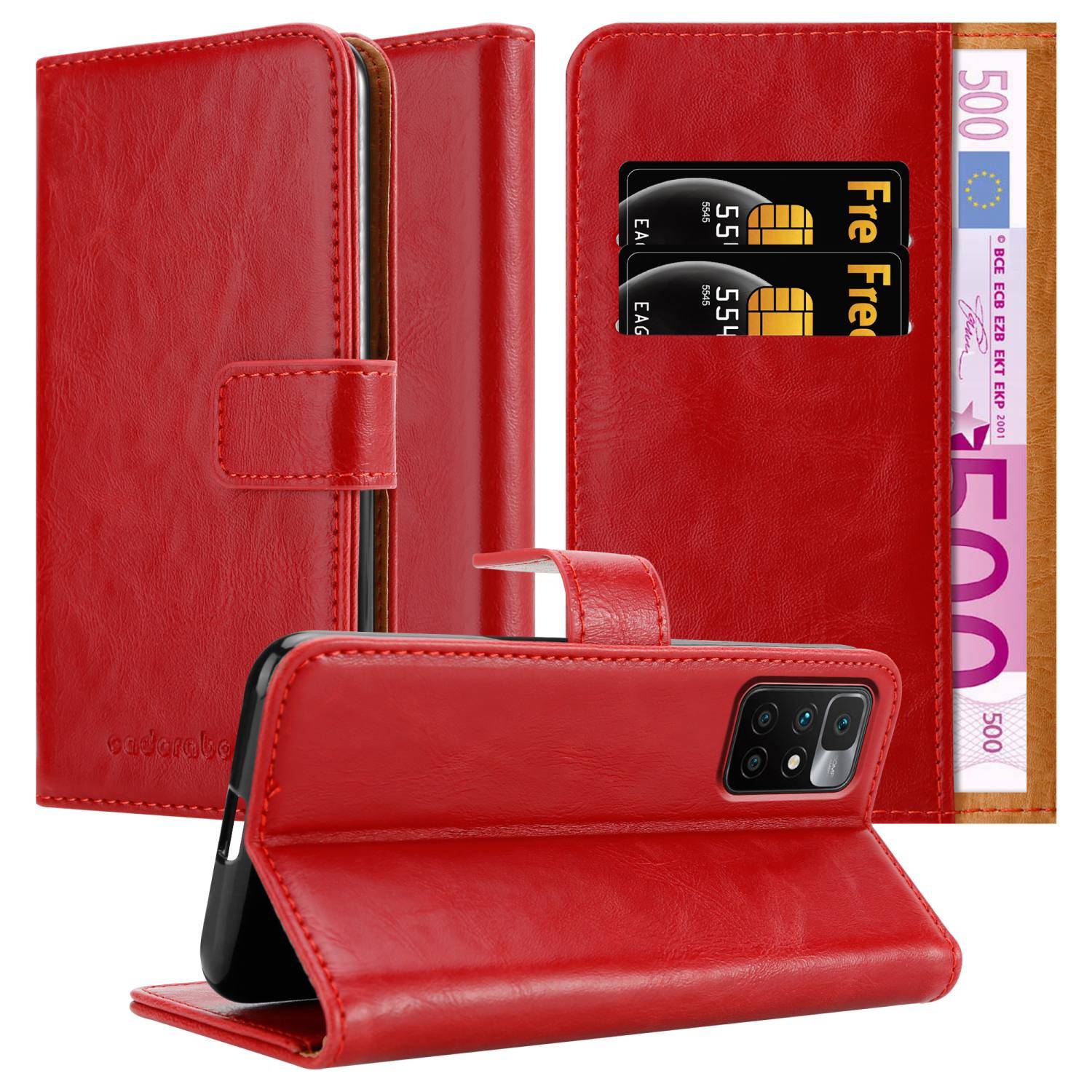 Cadorabo Hülle für Xiaomi RedMi 10 / RedMi NOTE 11 4G Schutzhülle in Rot Handyhülle Book Tasche Case Etui Luxury